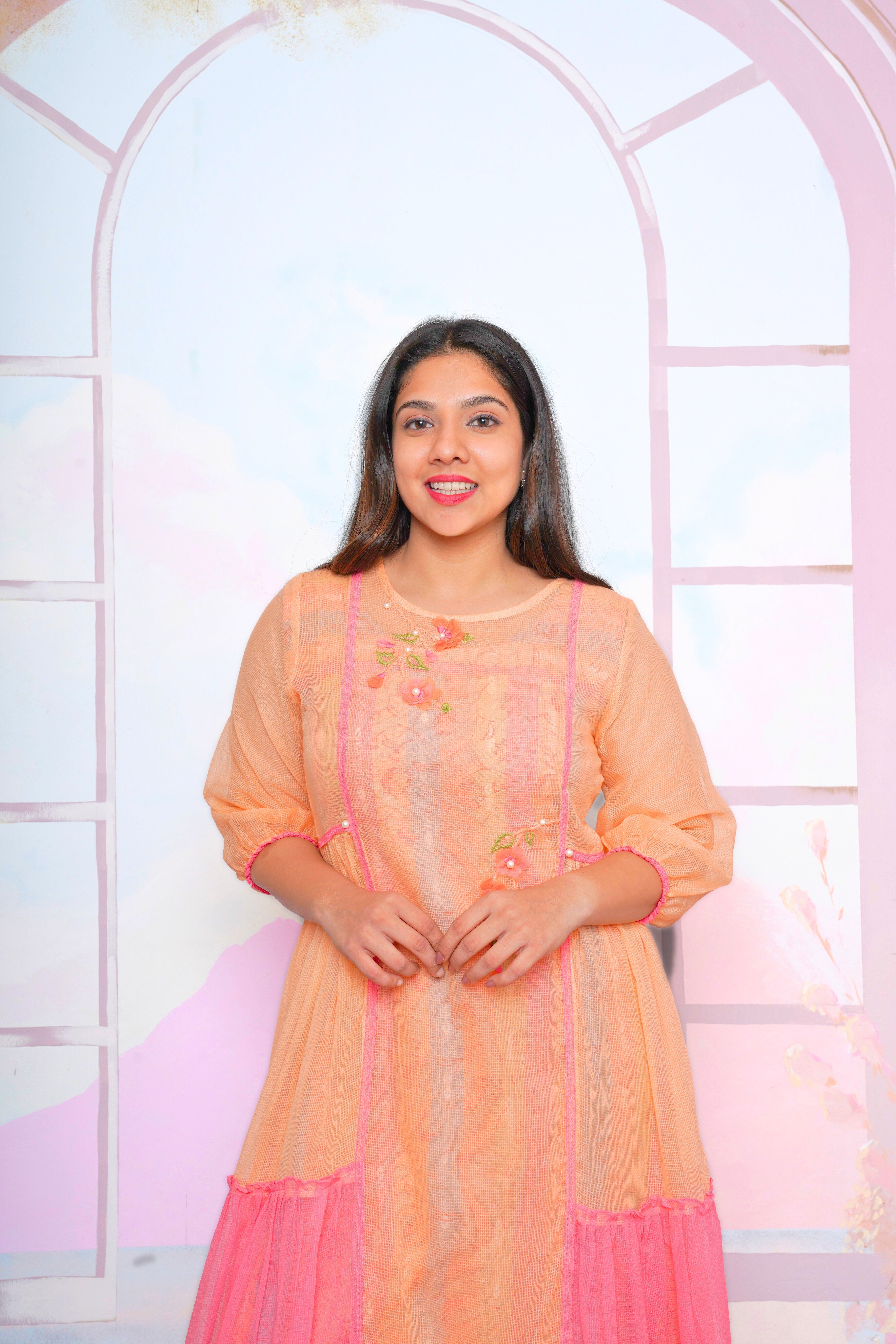 Orange Kota Doria Lacy Dress RAADVI