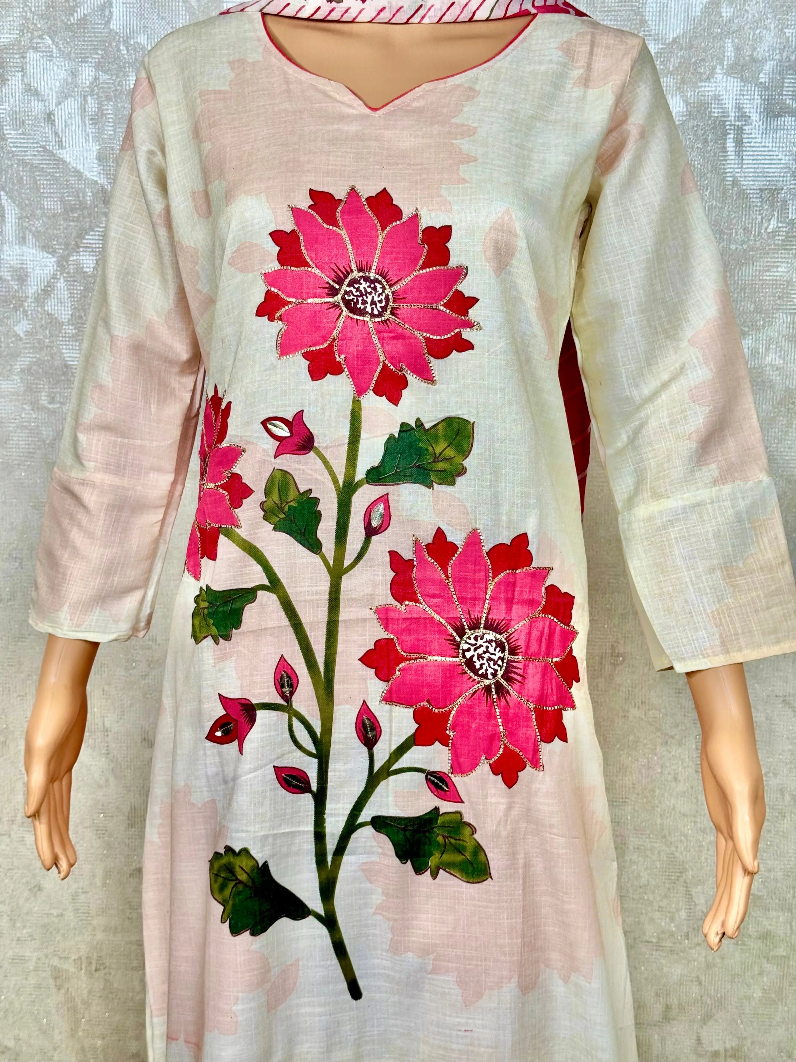 Floral White Cotton Suit RAADVI