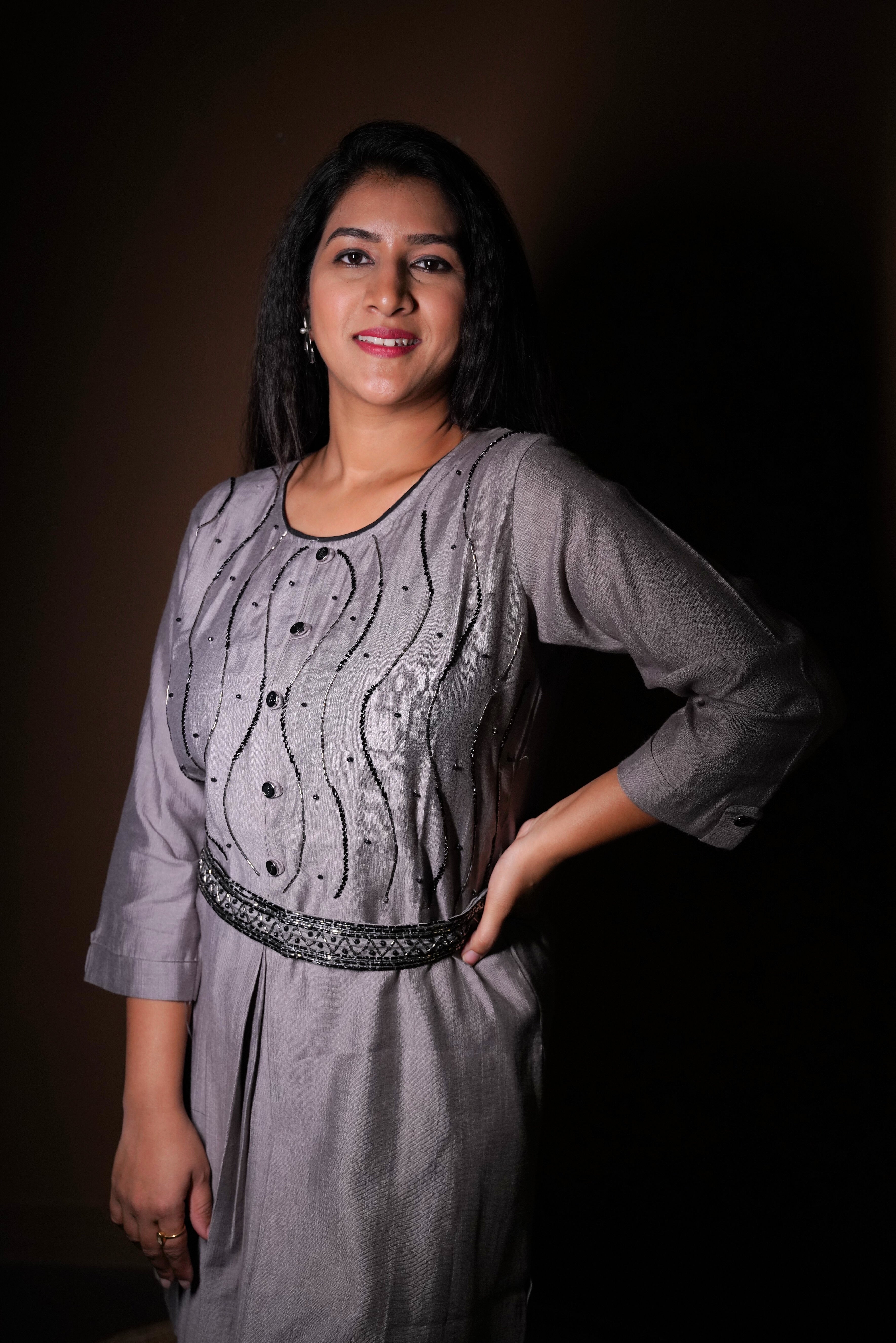 Embellished Grey Cotton Silk Kurta Set RAADVI