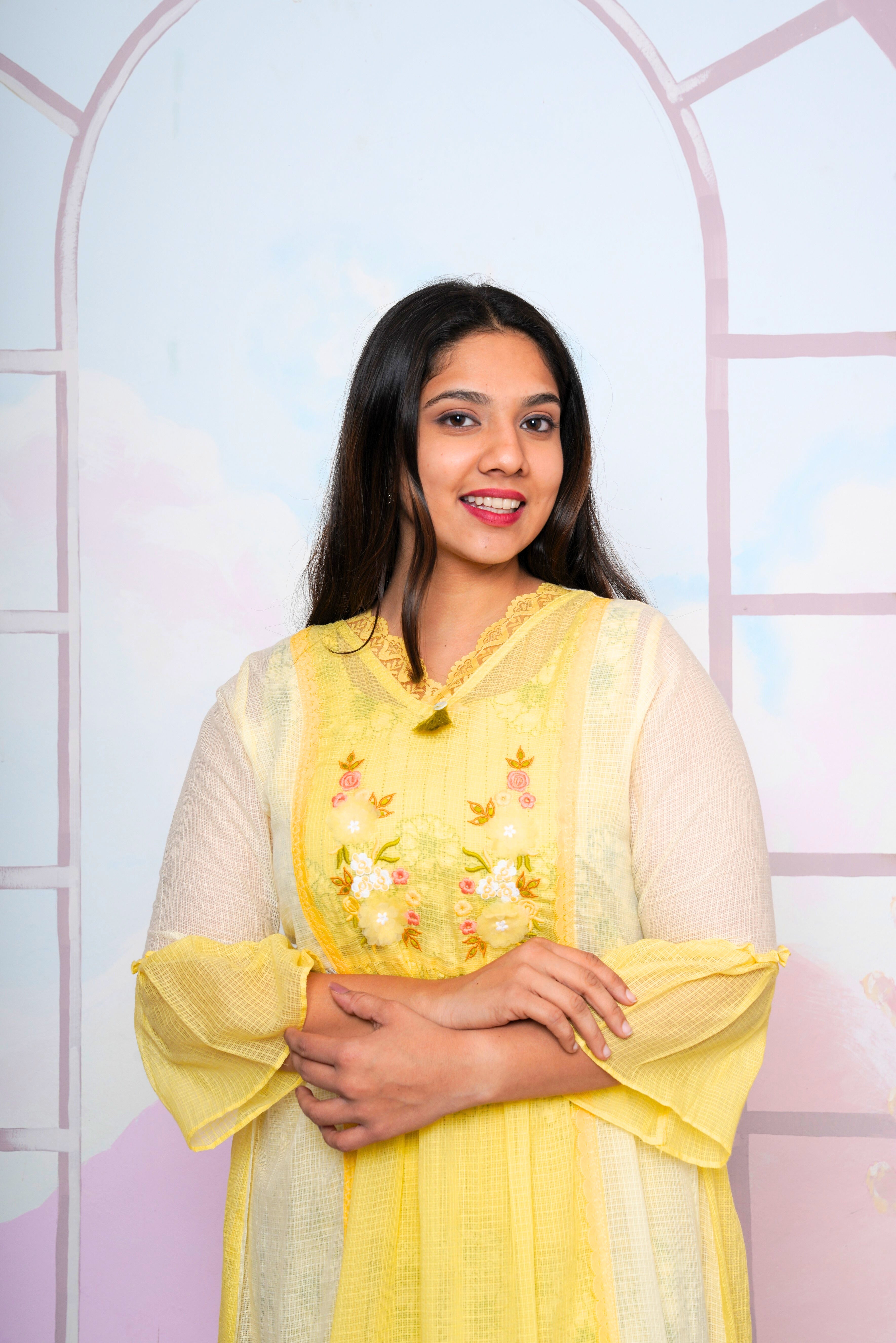 Yellow Kota Doria Lacy Dress RAADVI