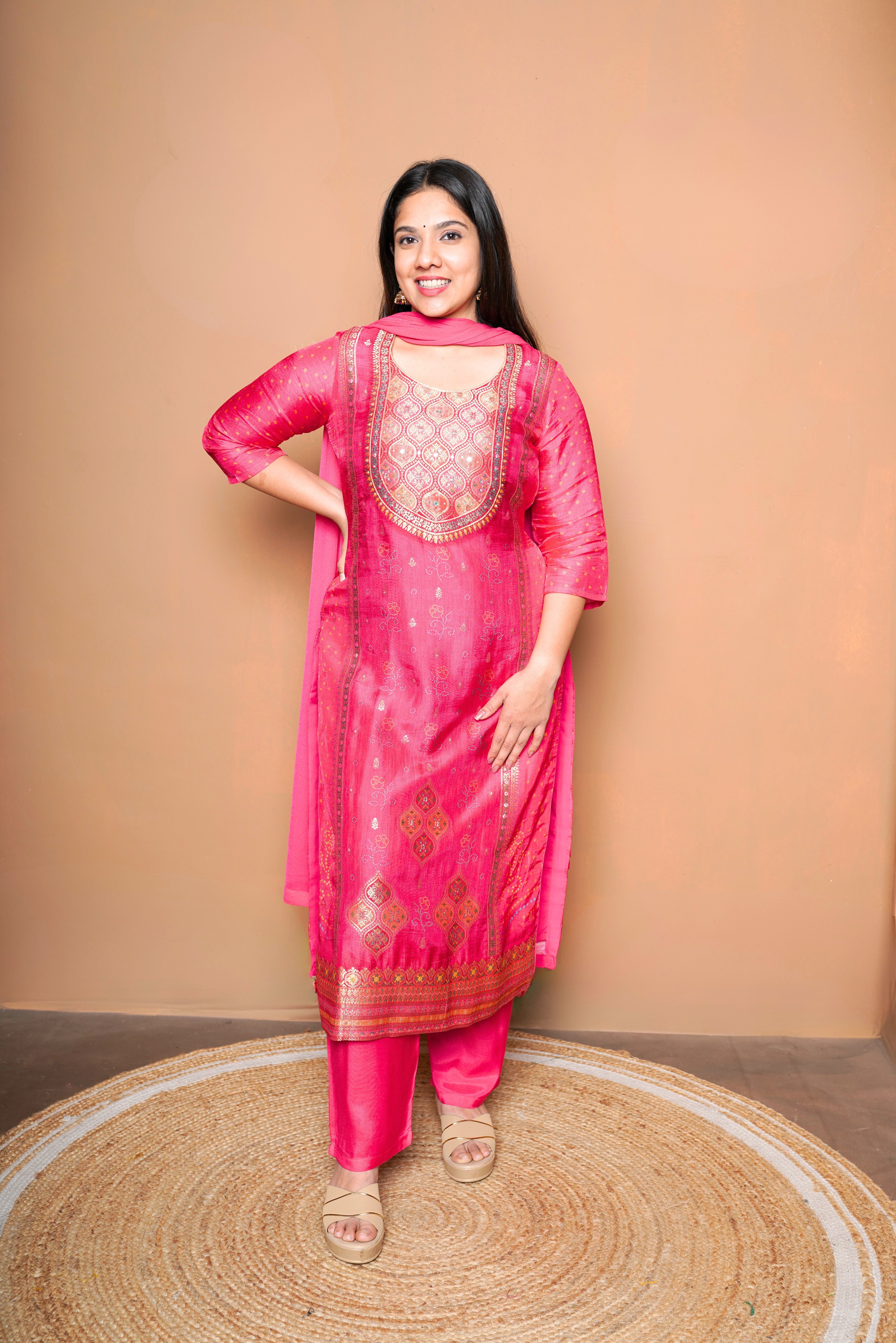 Premium Pure Crepe Pink Silk Suit RAADVI