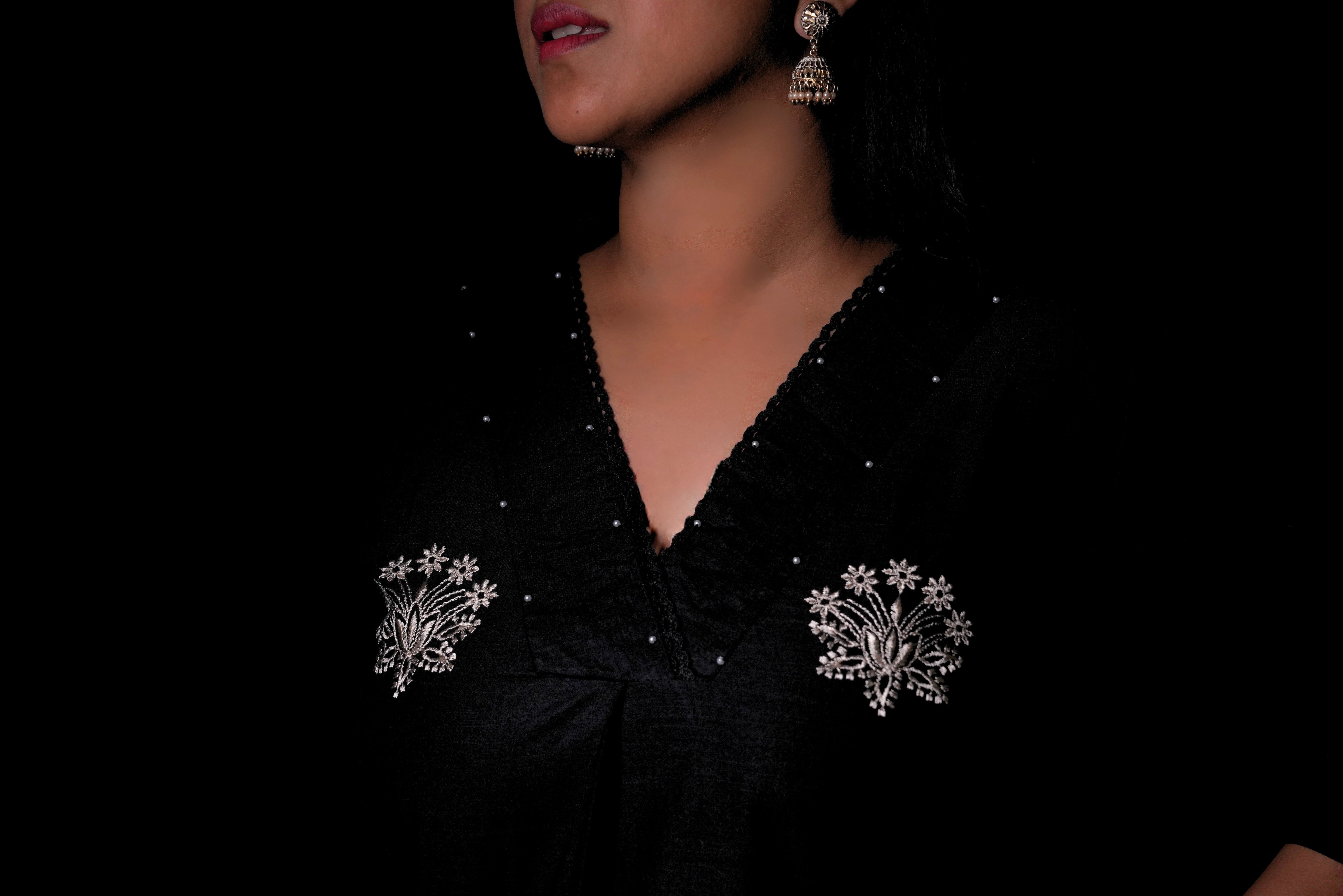 Black Pure Cotton Kurta Set RAADVI