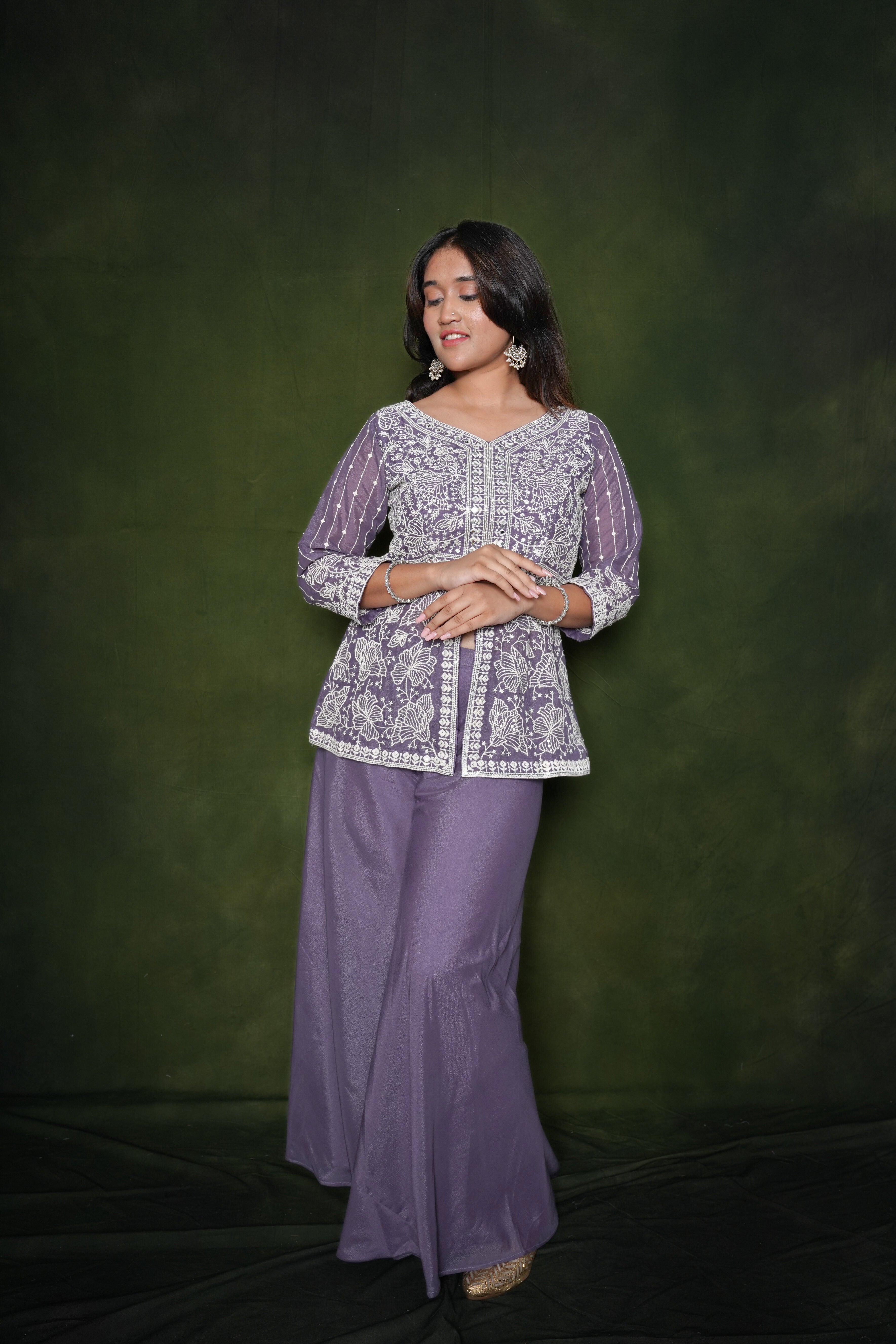 Embroidered Lavender Crop Top Palazzo Set RAADVI