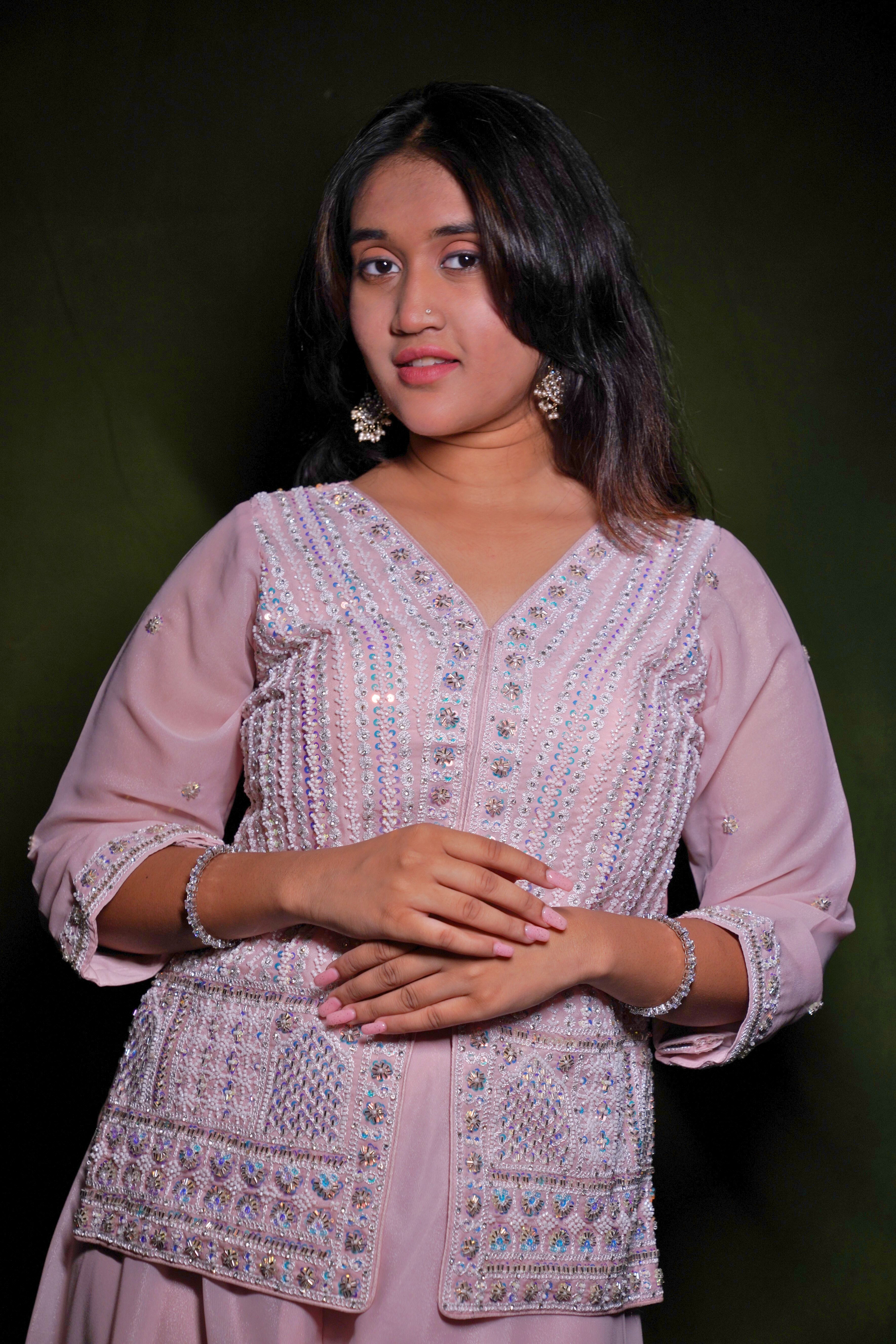 Embellished Light Pink Top Palazzo Set RAADVI