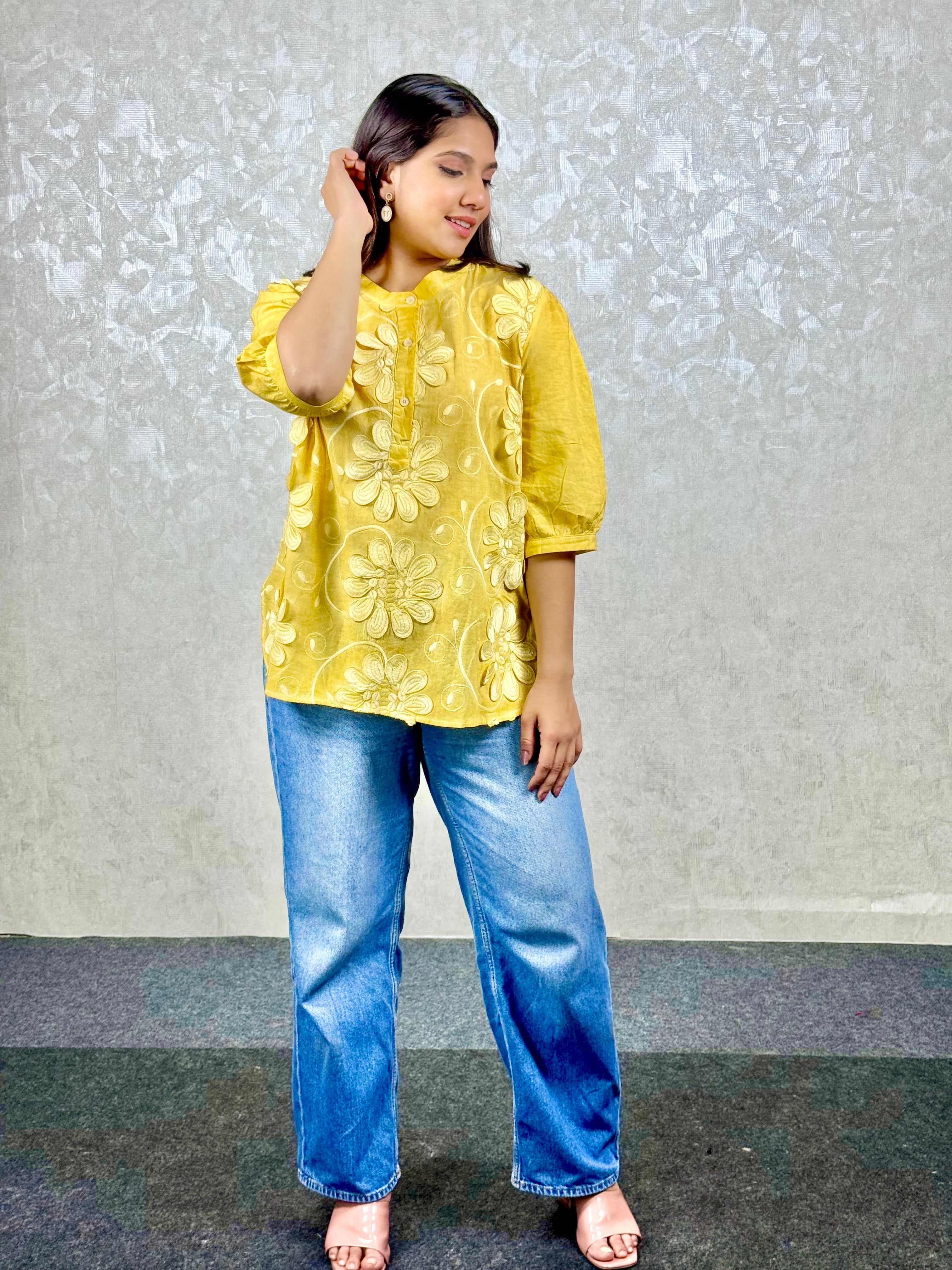 Yellow 3D Floral Top RAADVI