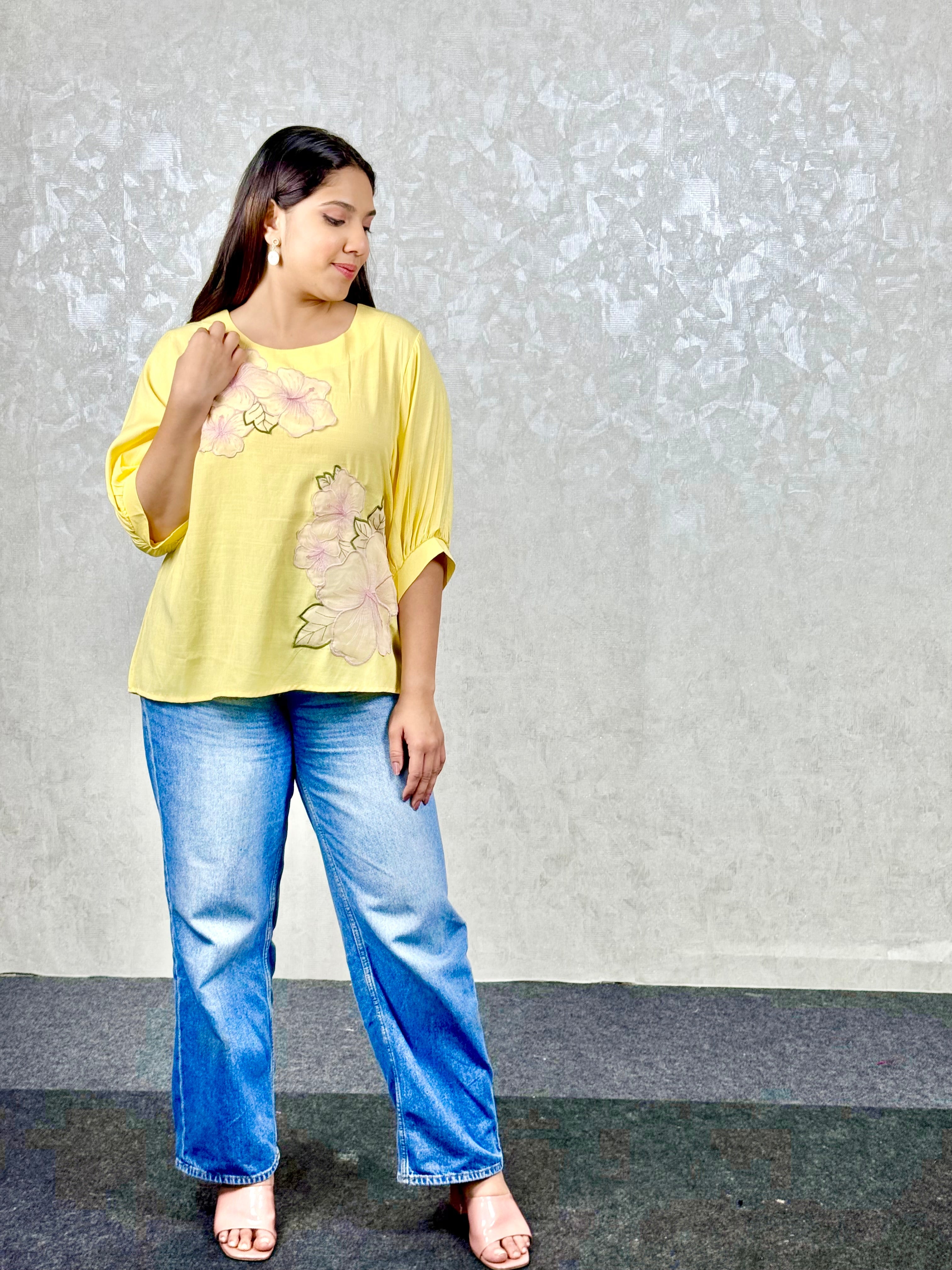 Yellow Muslin Top - Applique Work RAADVI