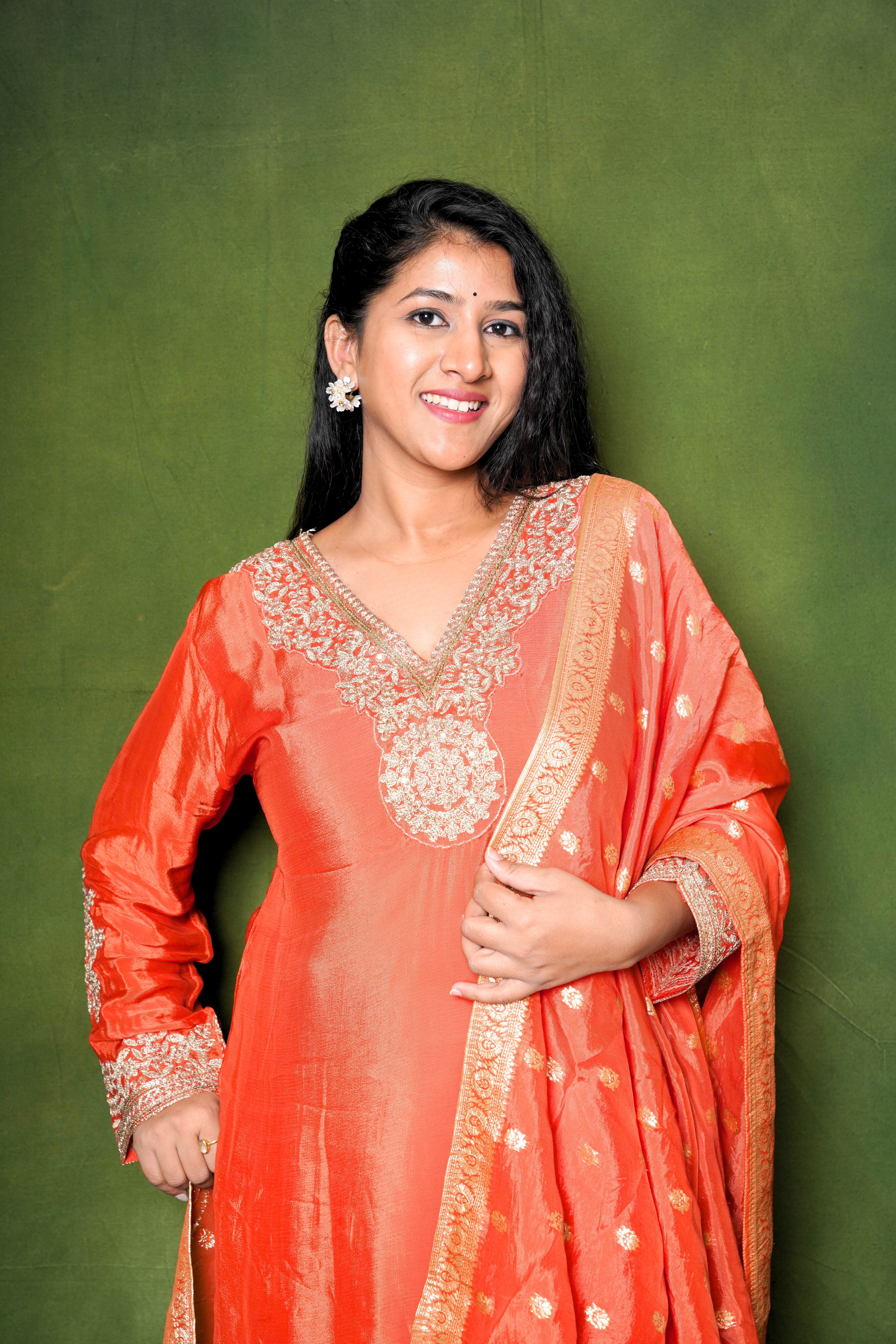 Embellished Orange Pure Georgette Suit Set RAADVI