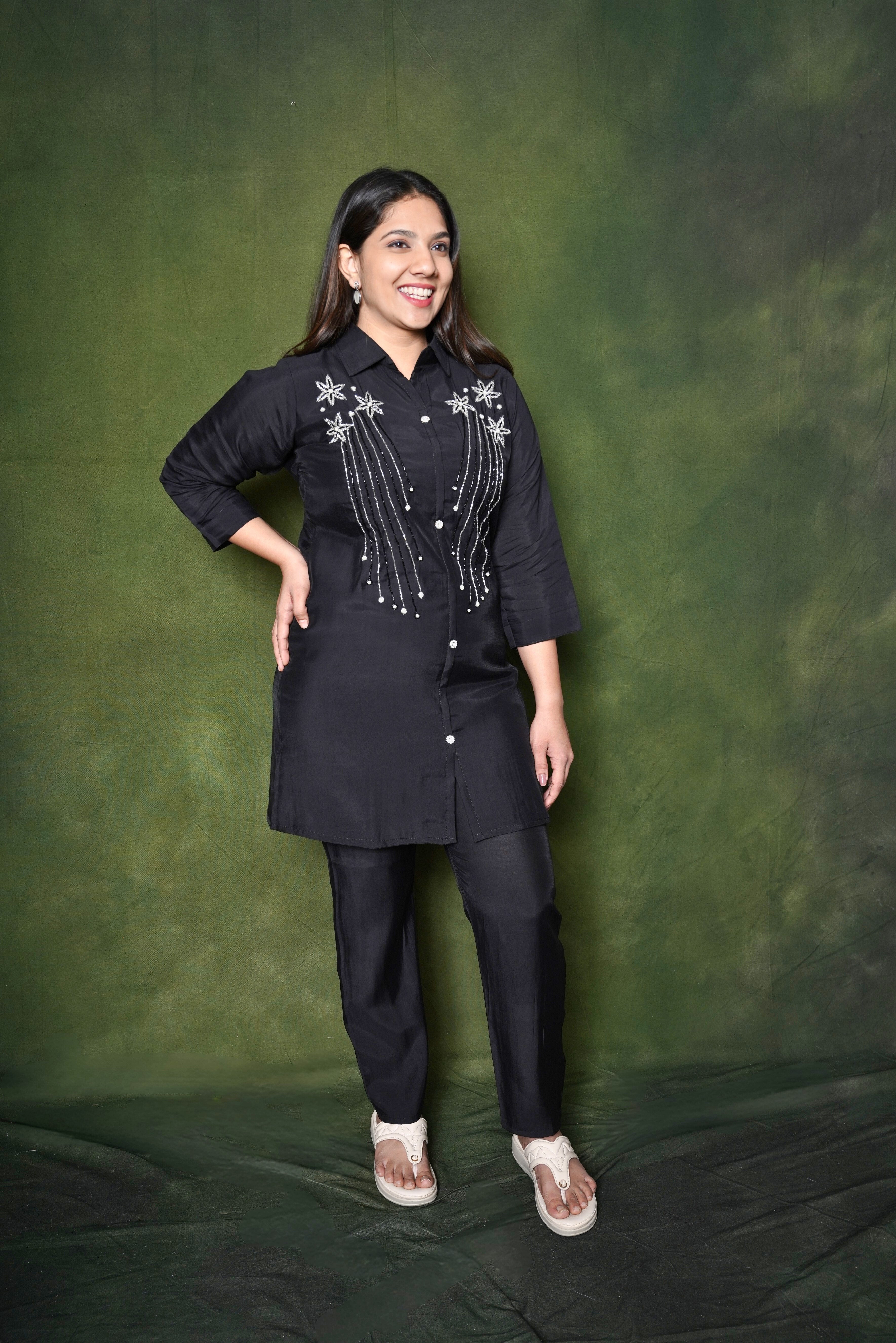 Black Roman Silk Co-ord Set RAADVI