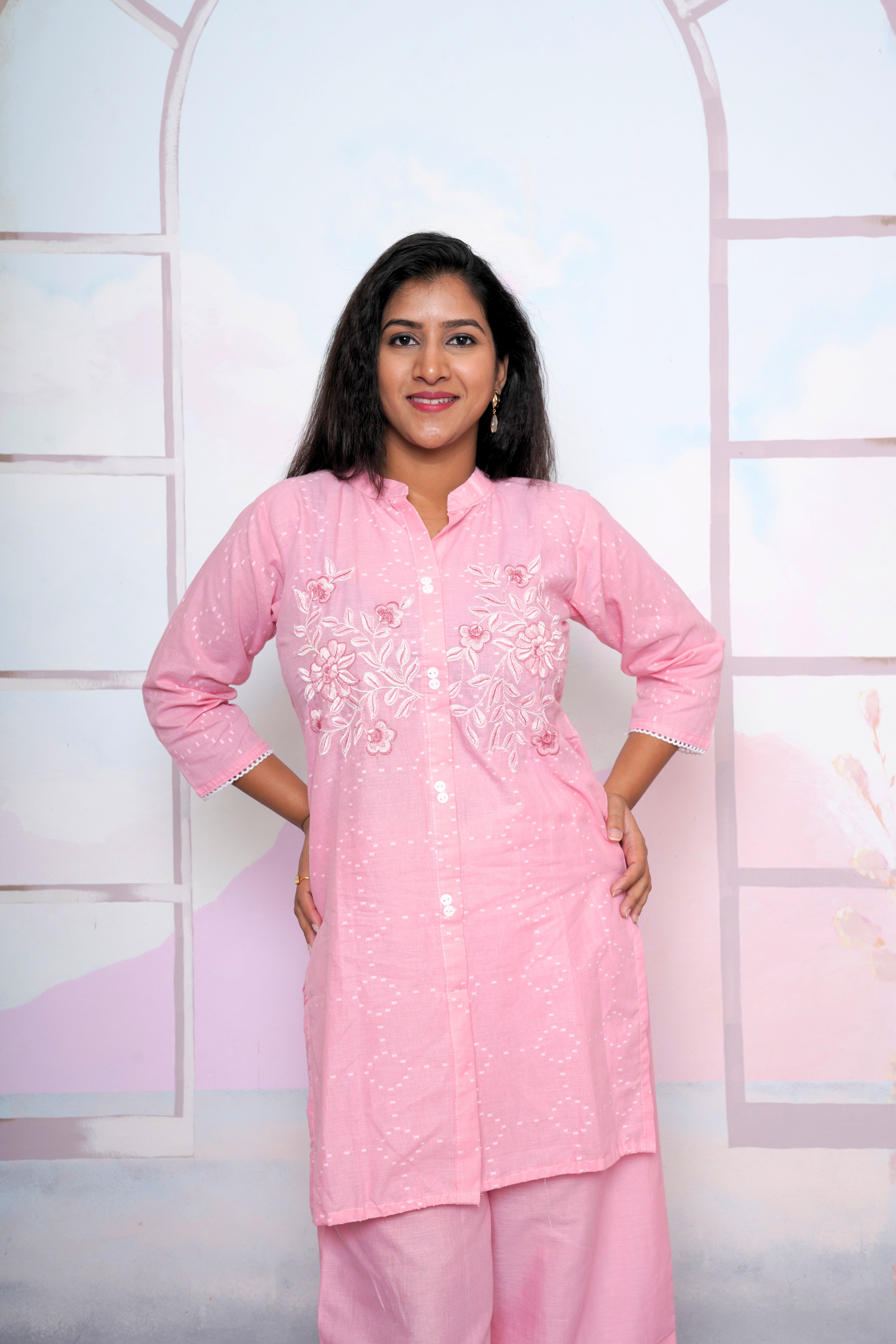 Pink Cotton Embroidered Co-ord Set RAADVI