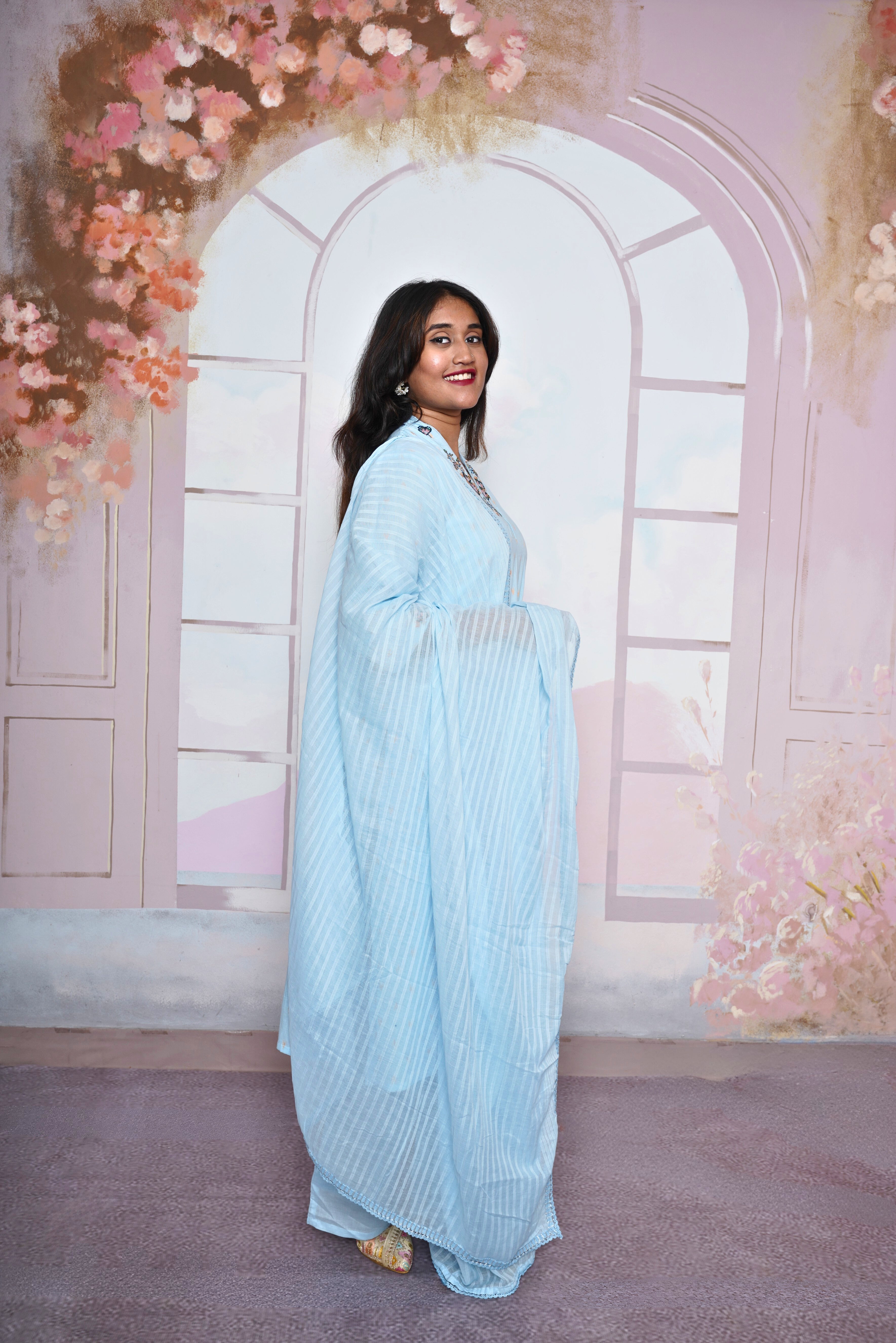Sky Blue Pure Mul Cotton Suit Set RAADVI