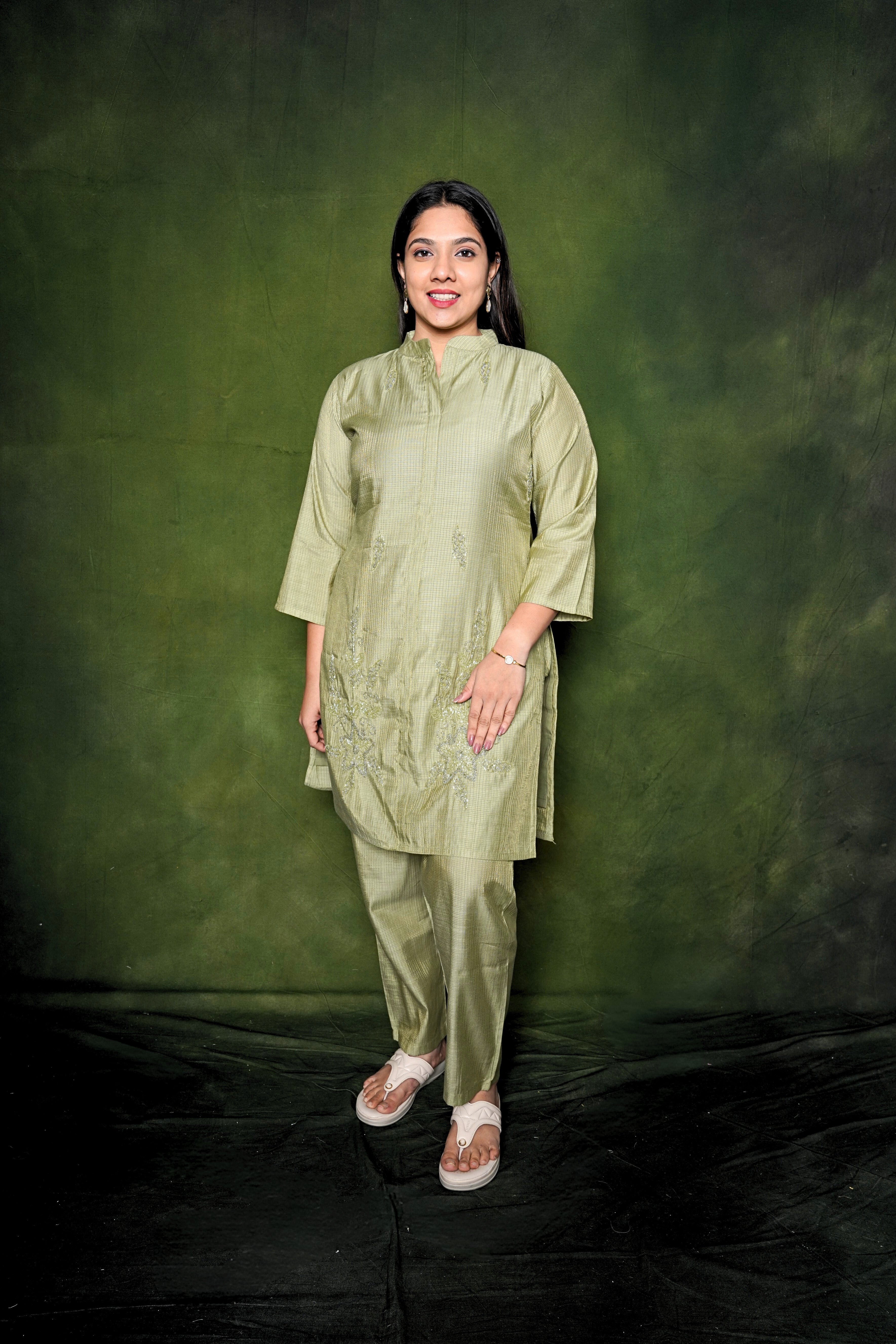 Embroidered Green Straight Kurta Set RAADVI