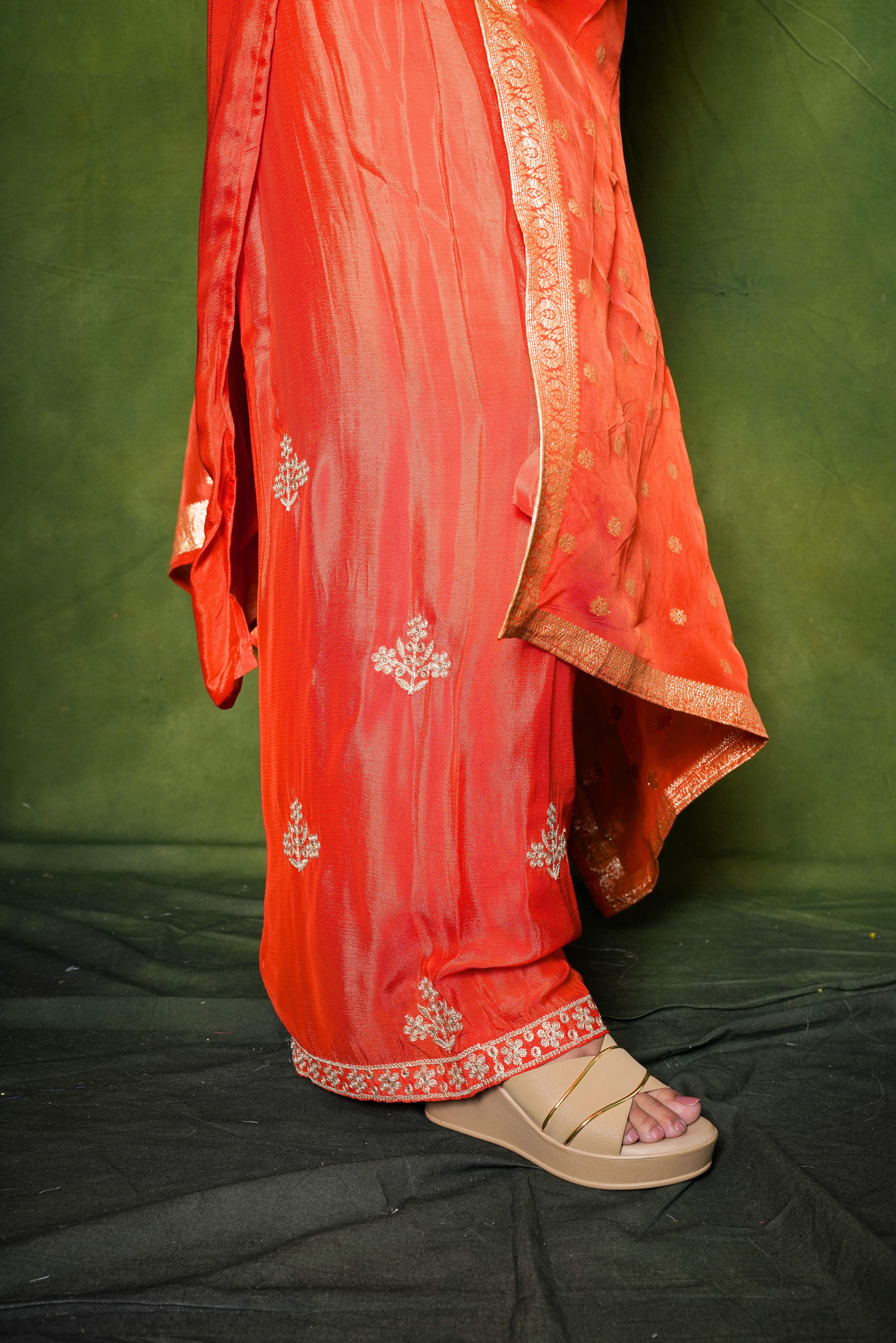 Embellished Orange Pure Georgette Suit Set RAADVI