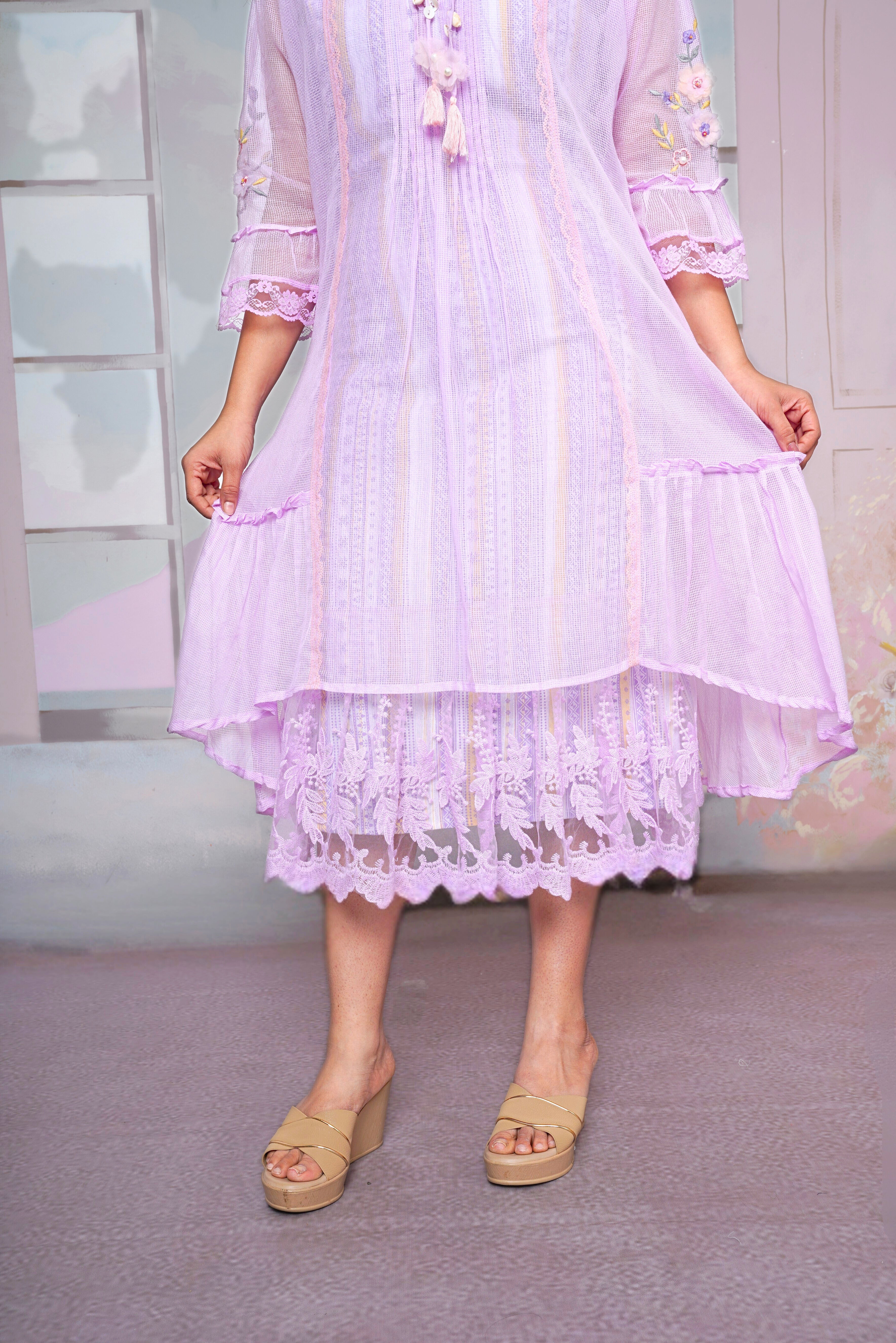 Purple Kota Doria Lacy Dress RAADVI