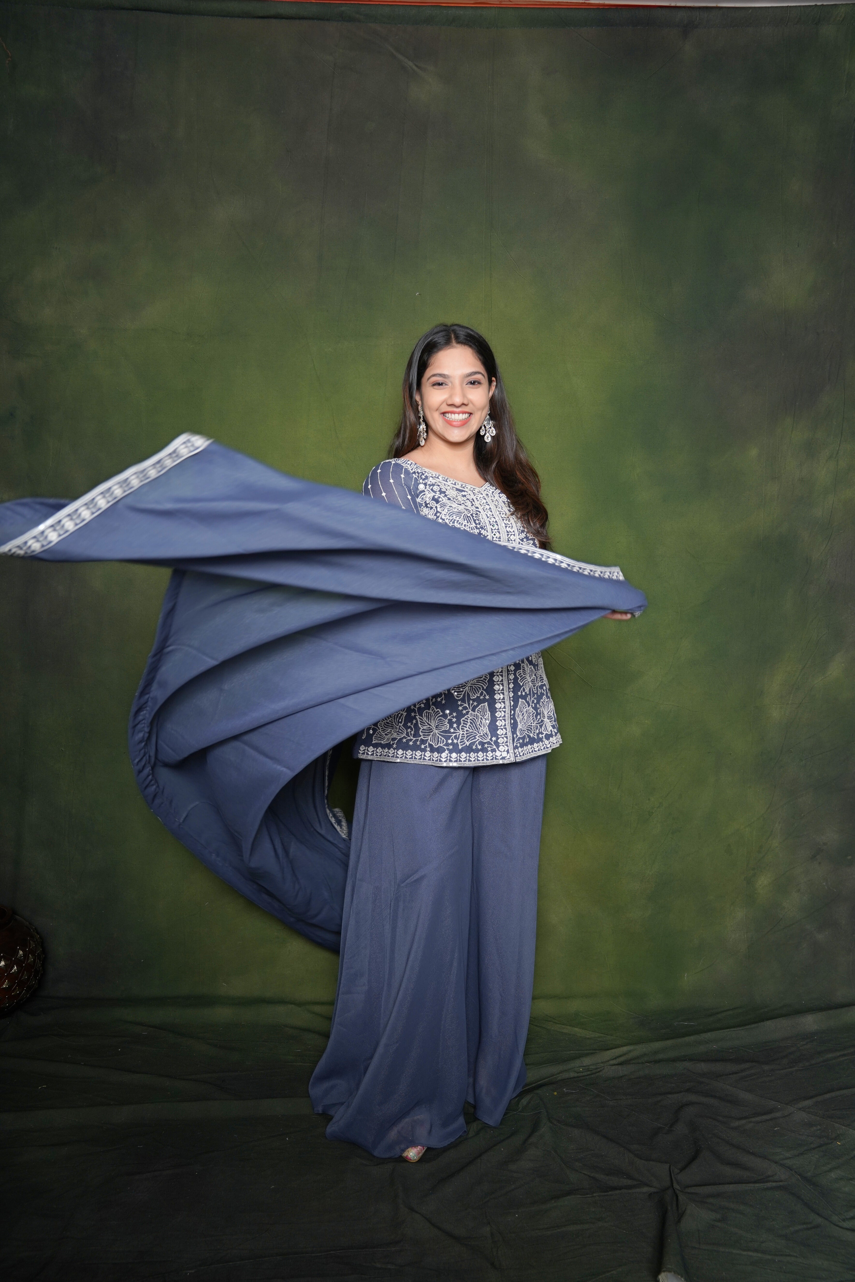 Embroidered Blue Crop Top Palazzo Set RAADVI