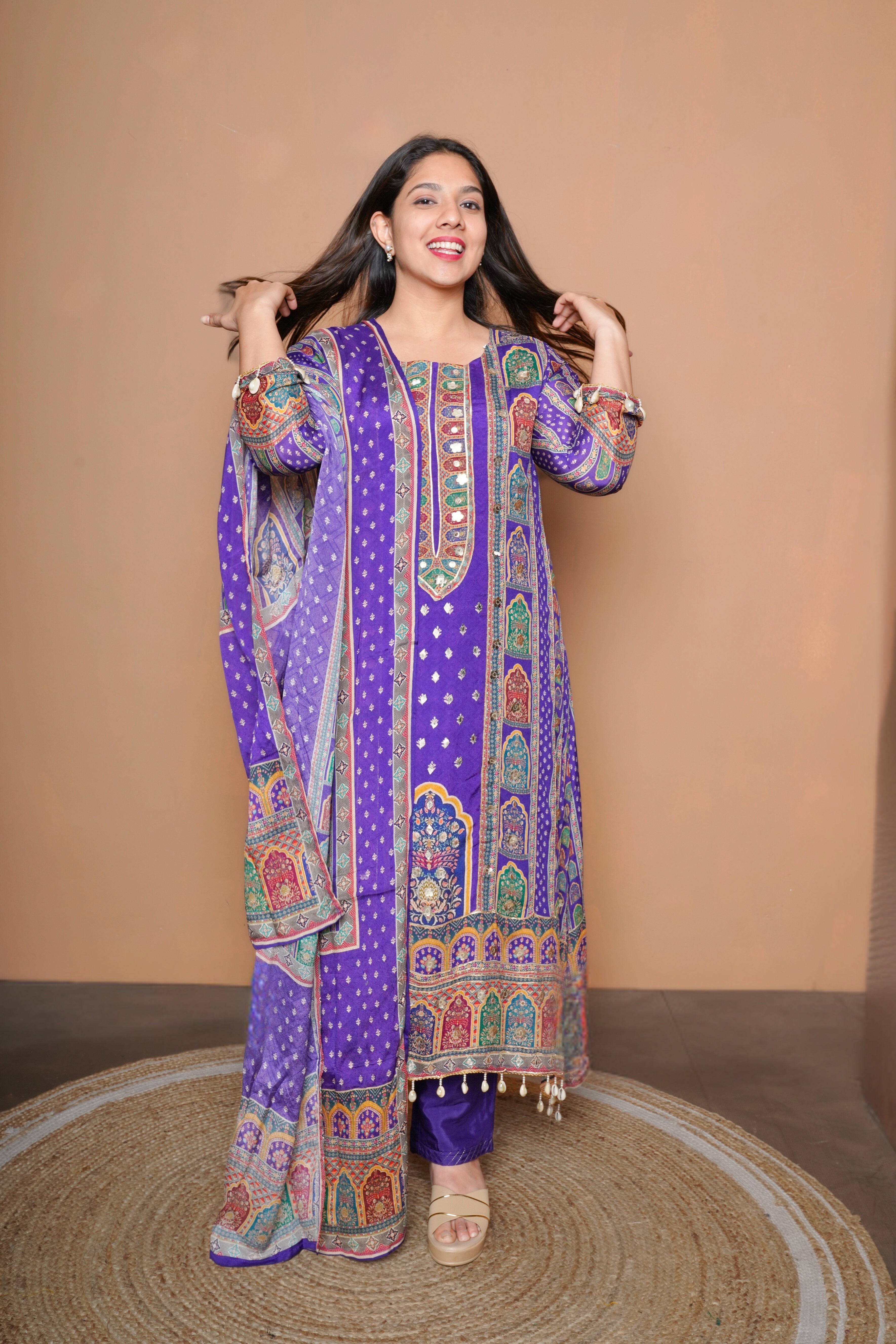 Embellished Purple Pure Natural Crepe Suit RAADVI