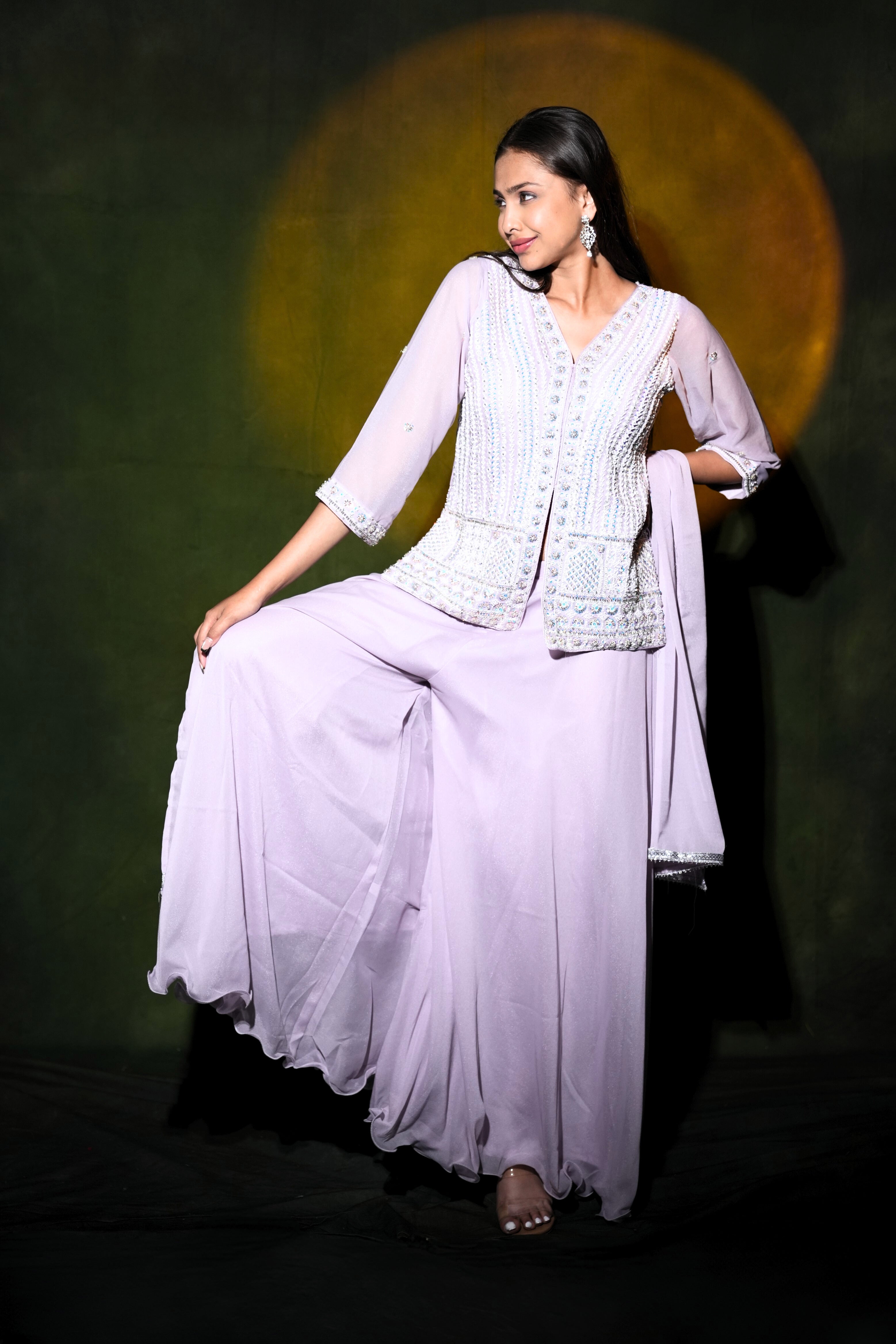 Embellished Lavender Blue Top Palazzo Set RAADVI