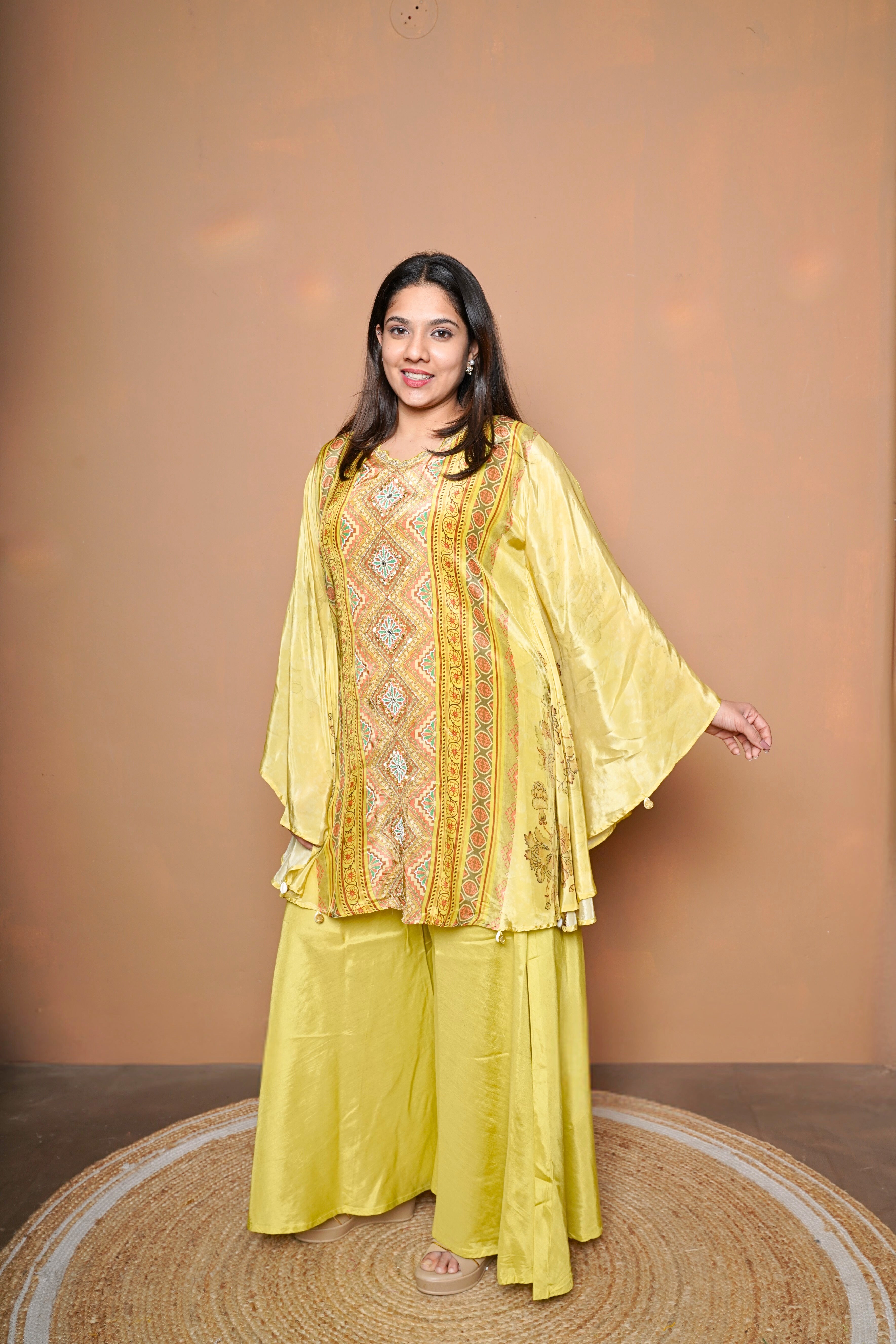 Digital Print Green Pure Crepe Kaftan Palazzo Set RAADVI