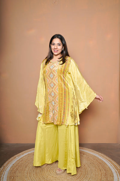 Digital Print Green Pure Crepe Kaftan Palazzo Set