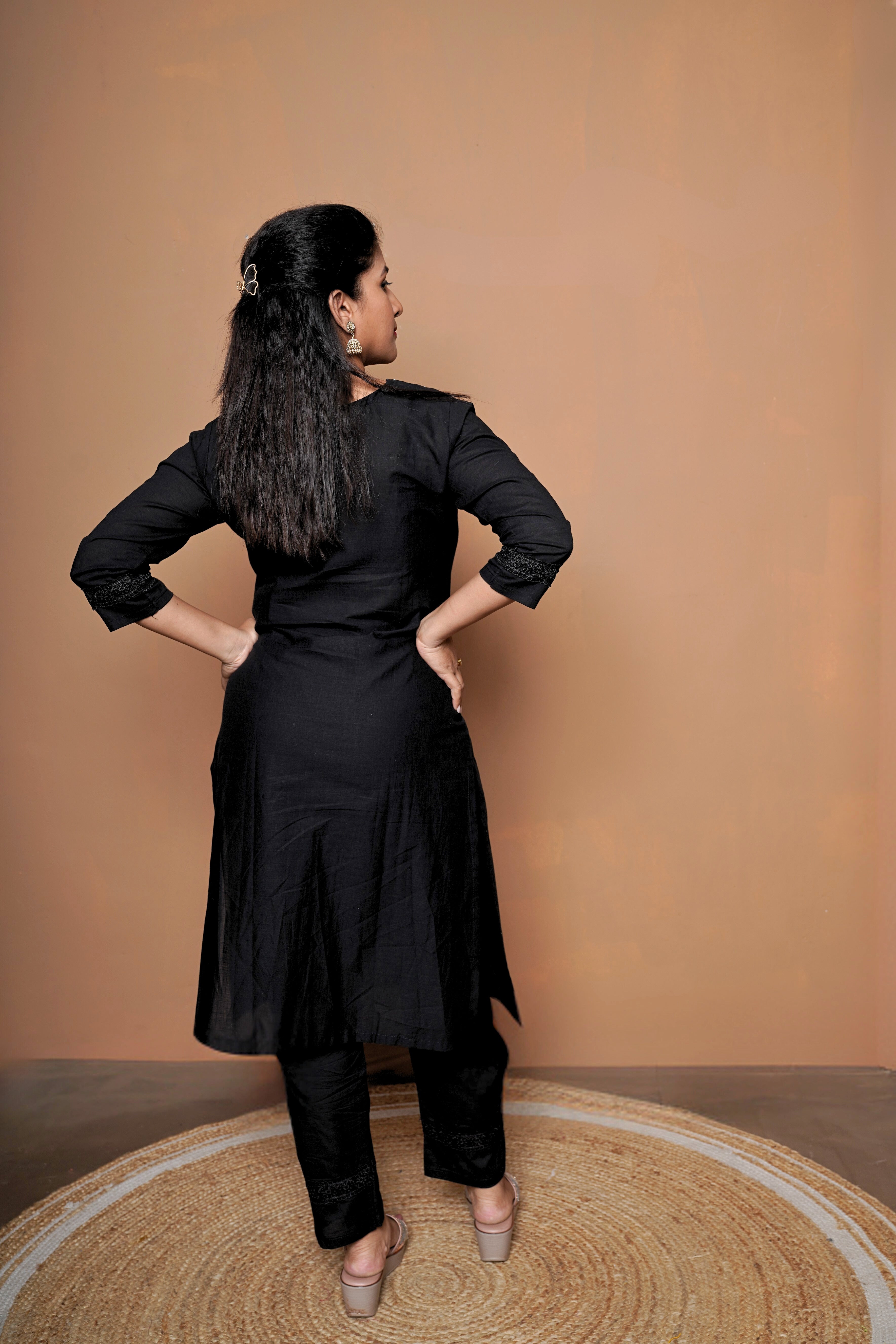 Black Pure Cotton Kurta Set RAADVI