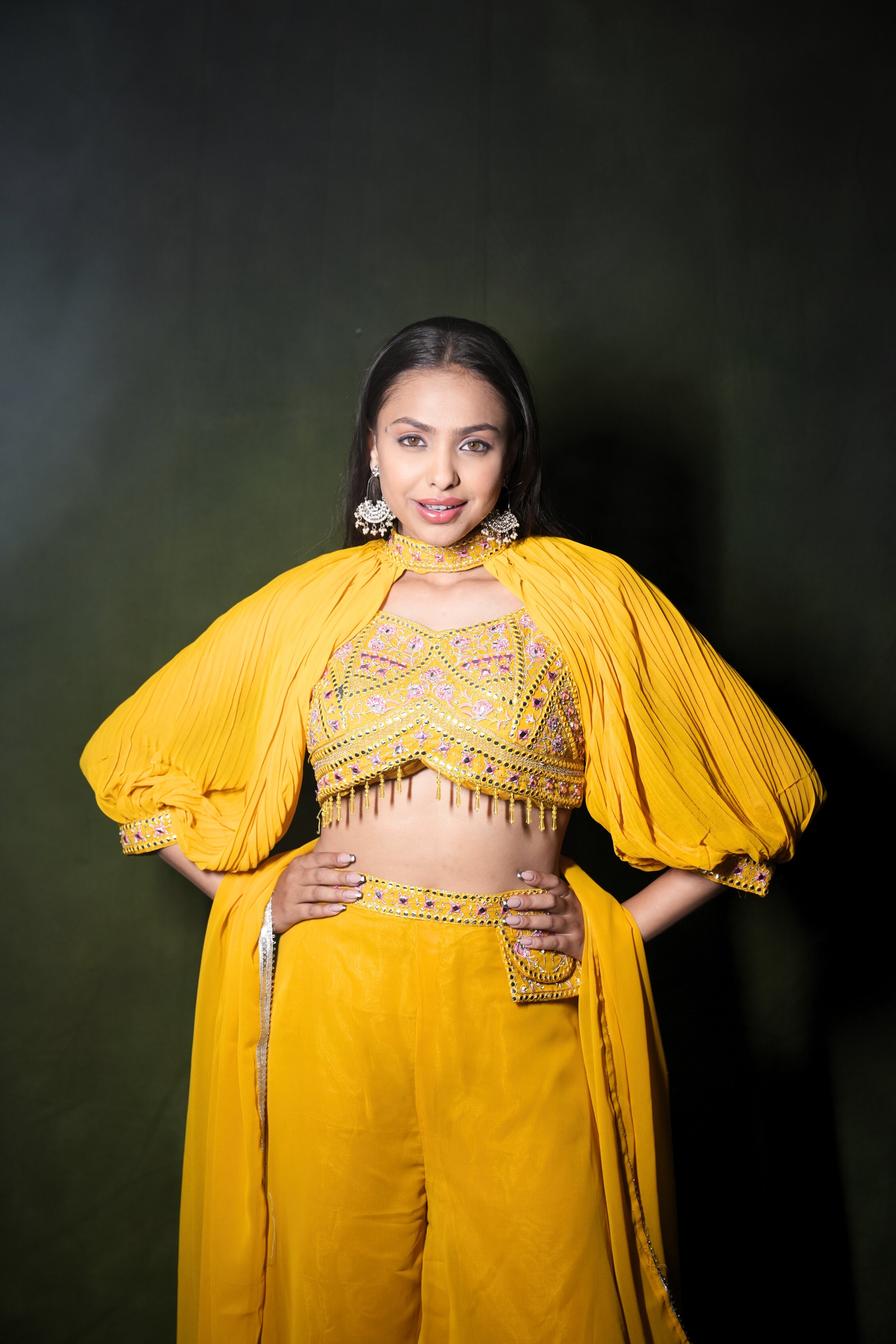 Embellished Yellow Crop Top Palazzo Set RAADVI