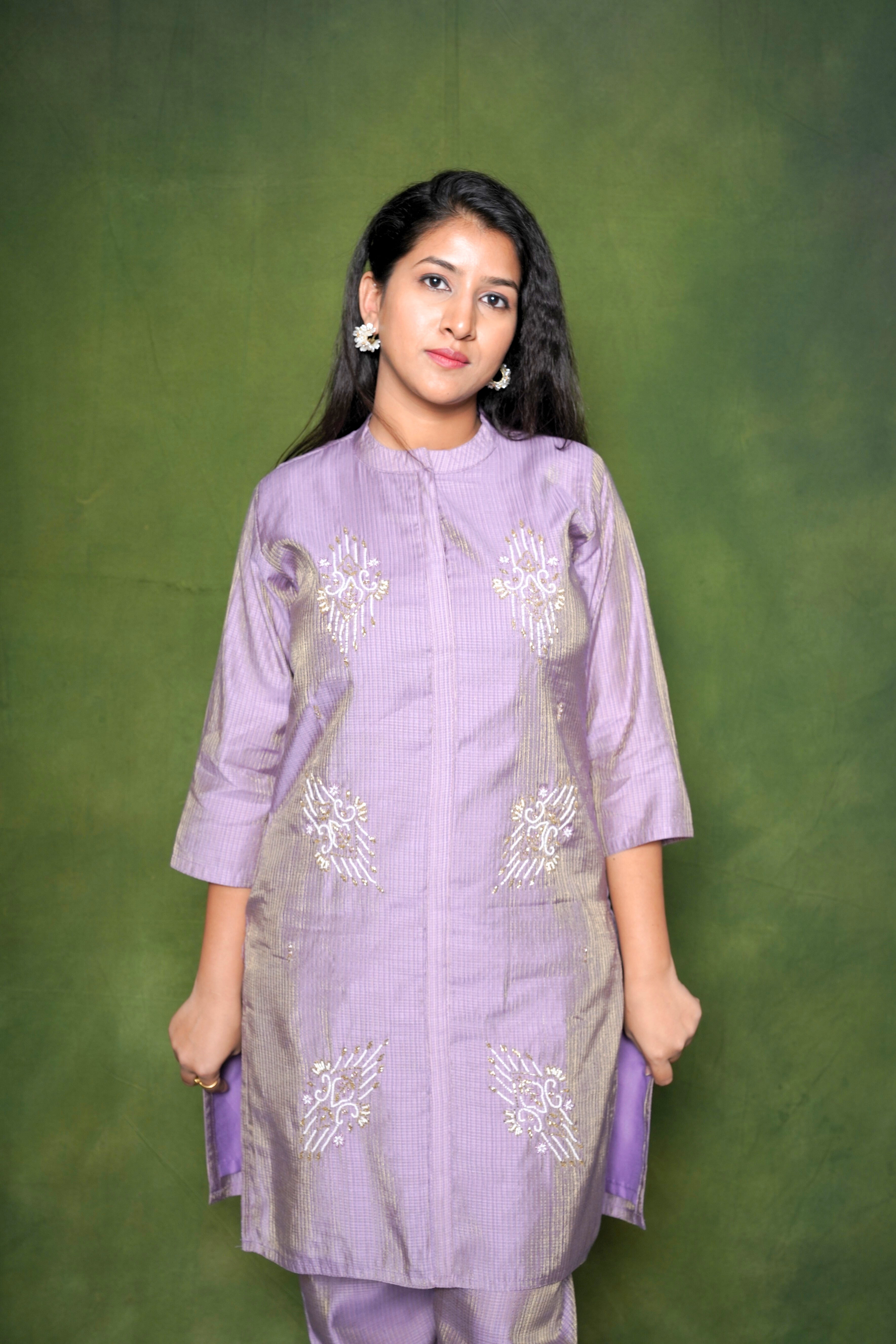 Embellished Purple Cotton Silk Co-Ord Set RAADVI