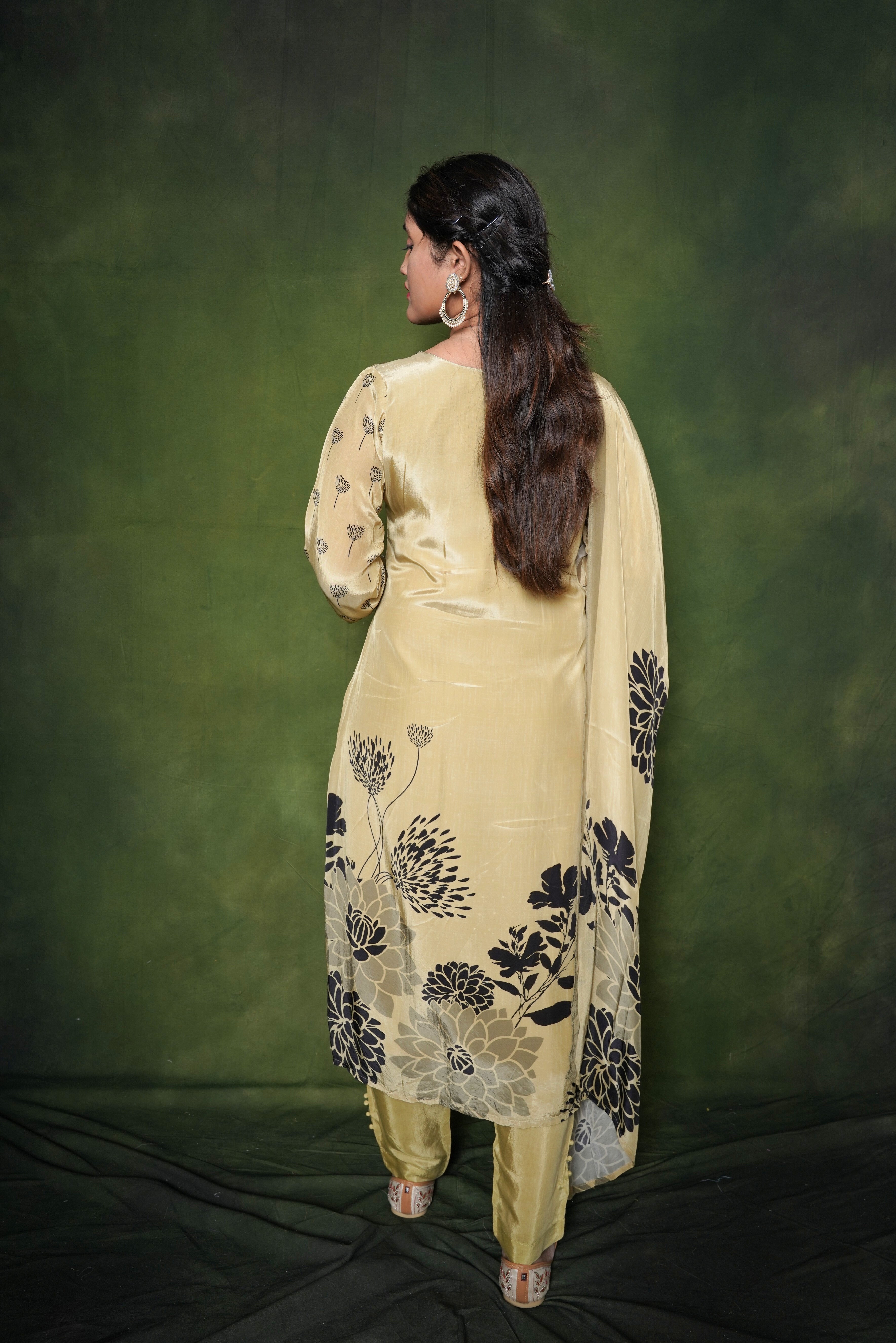 Olive Green Pure Silk Suit Set RAADVI