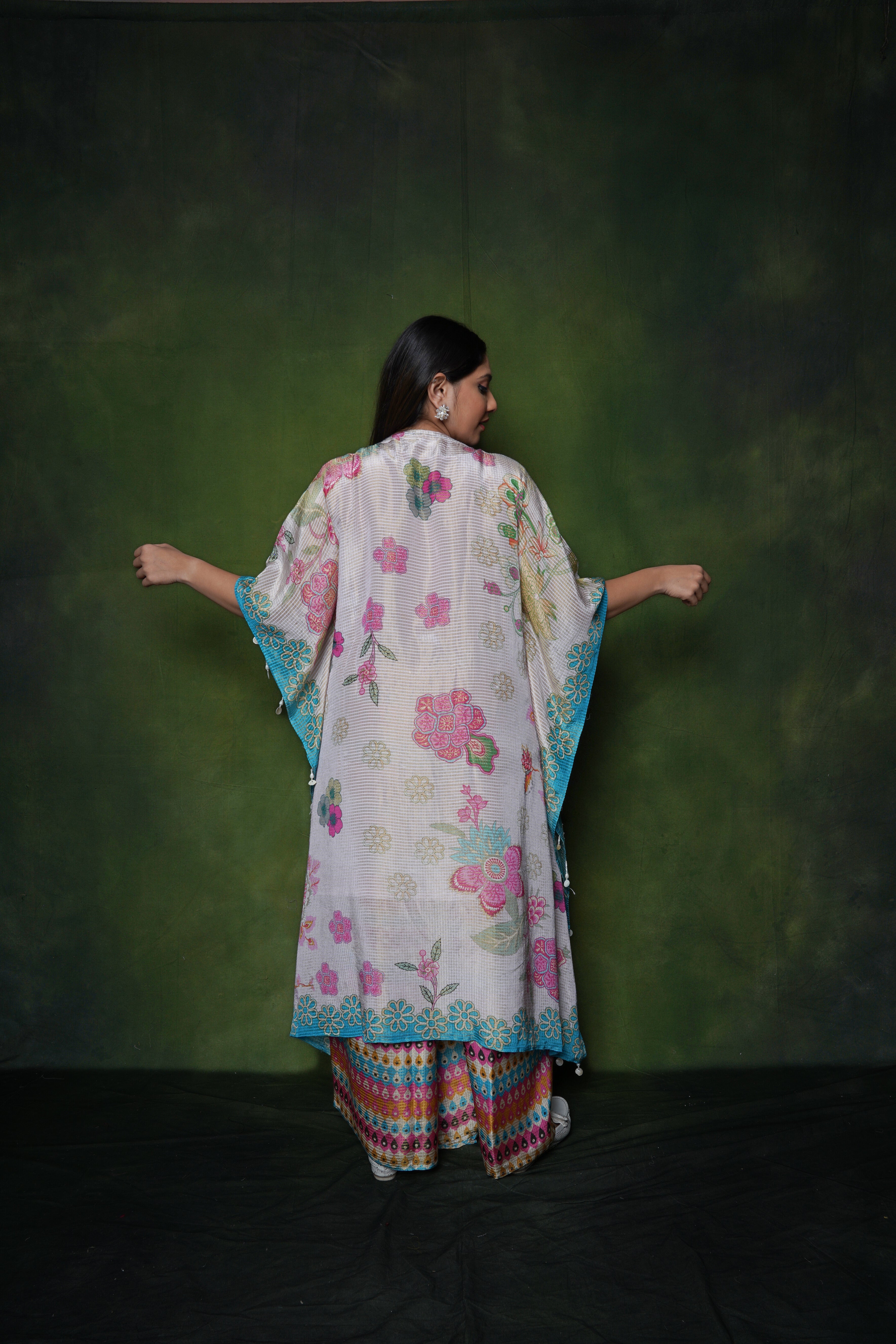Embellished Cream Roman Silk Kaftan Set RAADVI