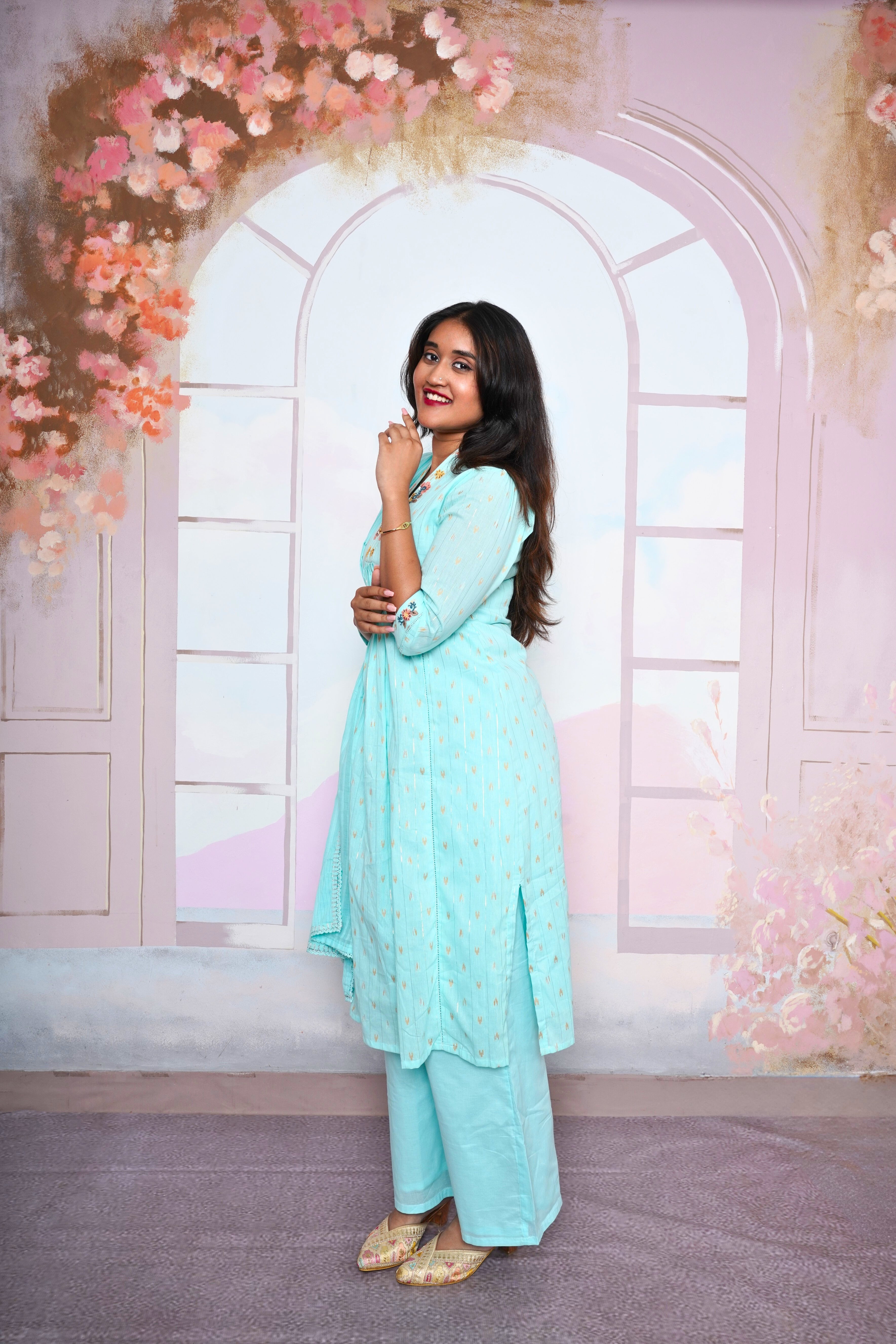 Cyan Pure Mul Cotton Suit Set RAADVI
