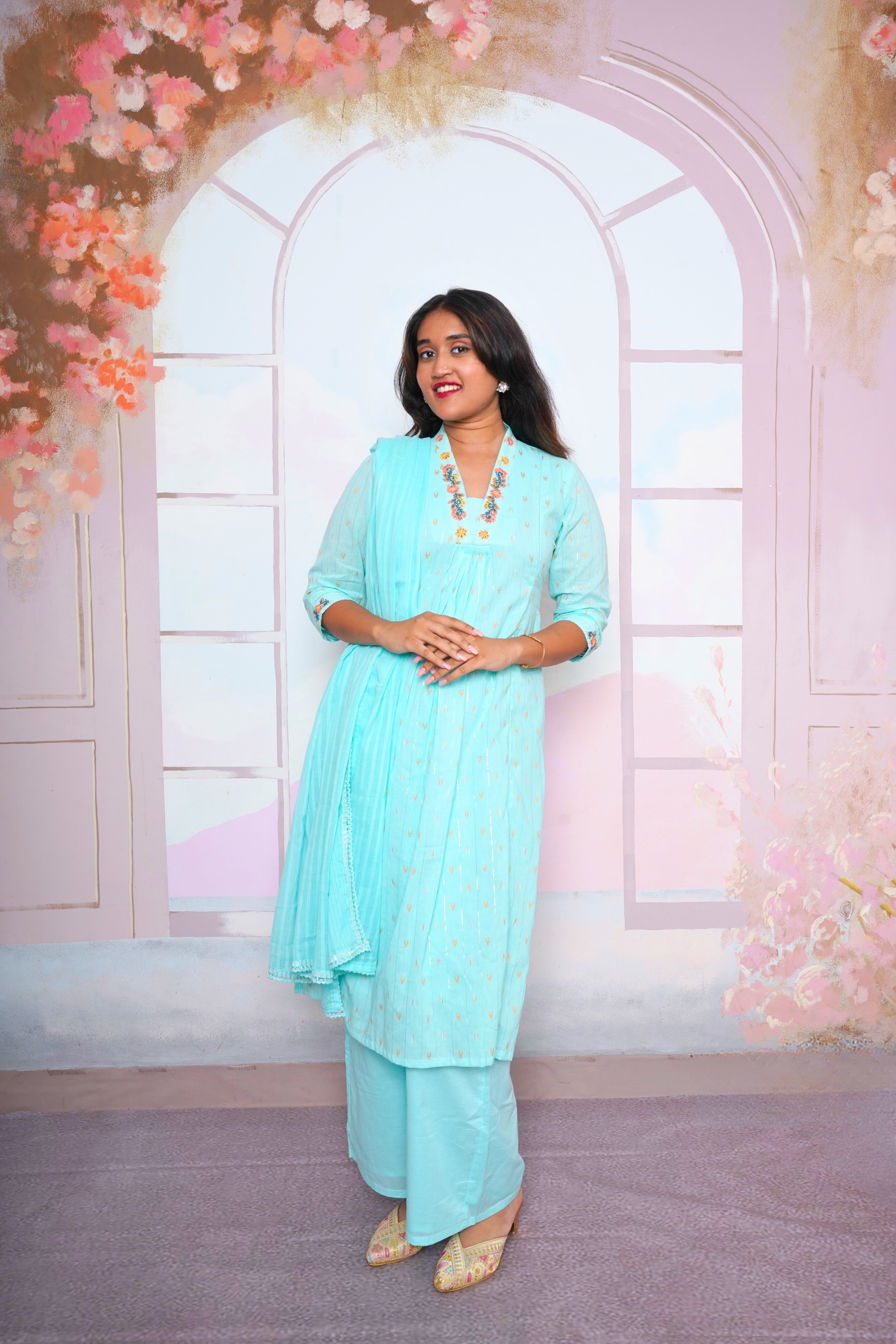 Cyan Pure Mul Cotton Suit Set RAADVI