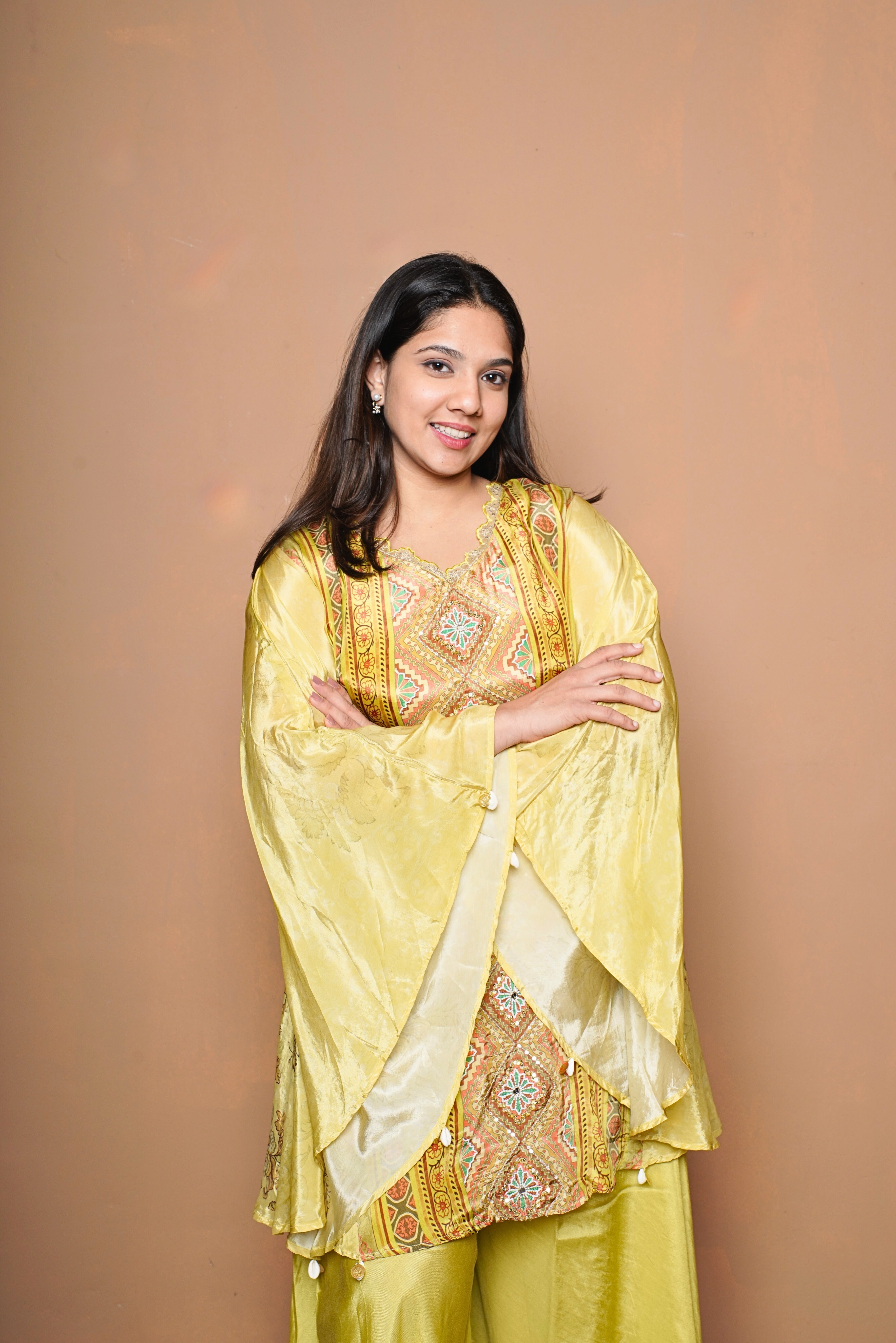 Digital Print Green Pure Crepe Kaftan Palazzo Set RAADVI