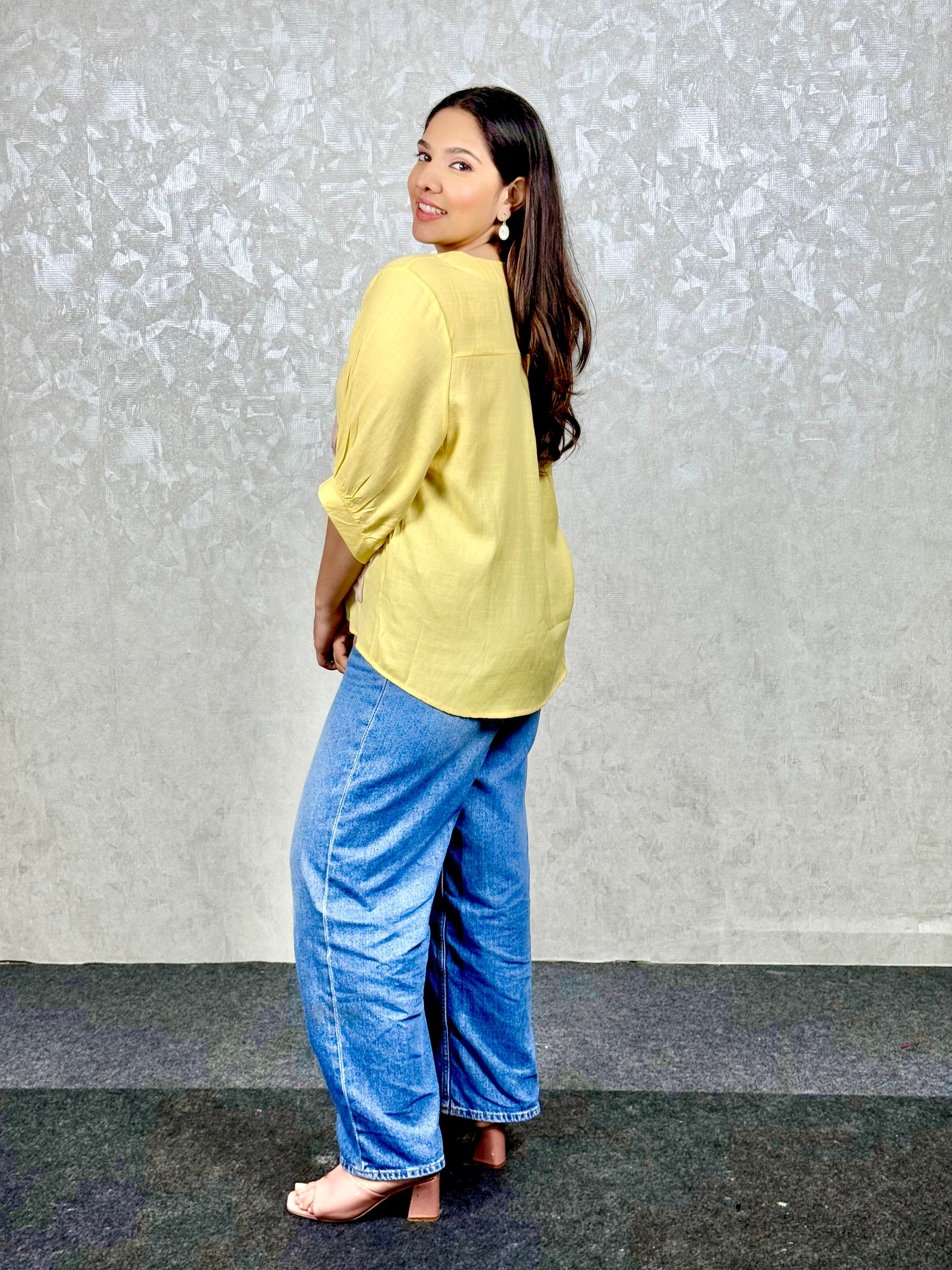 Yellow Muslin Top - Applique Work RAADVI