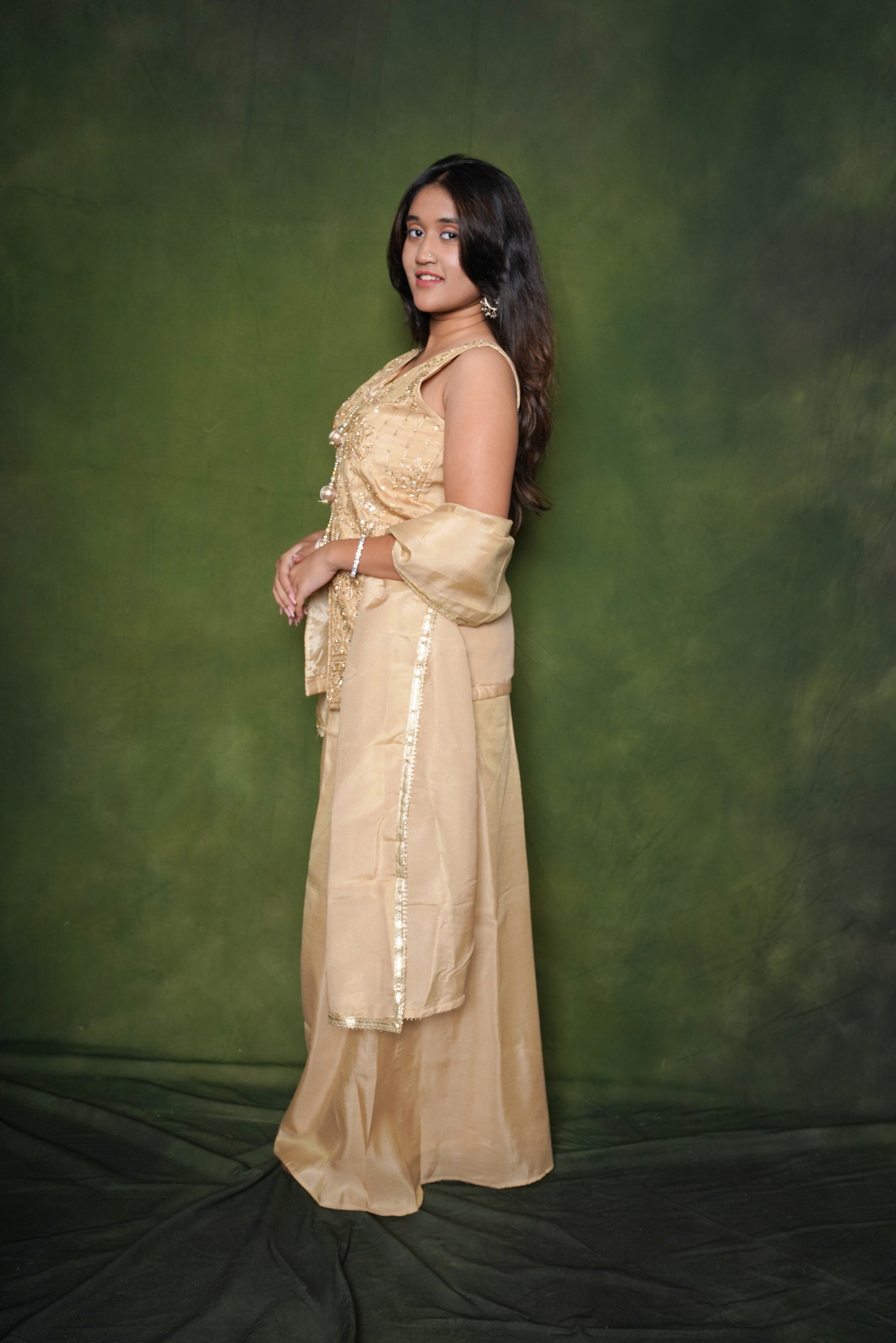Embroidered Golden Palazzo Suit Set RAADVI