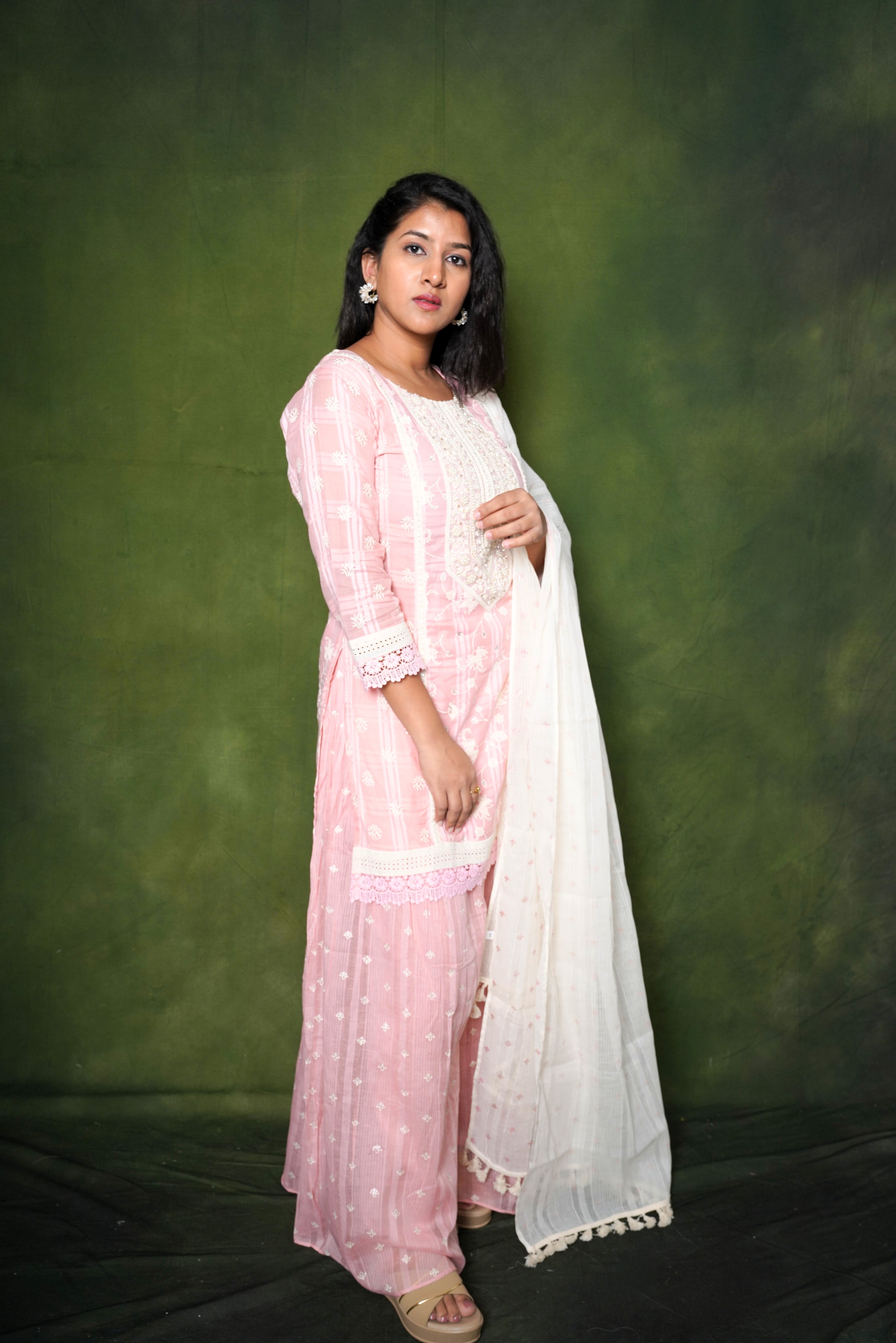Embellished Pink Kurta Palazzo Set RAADVI