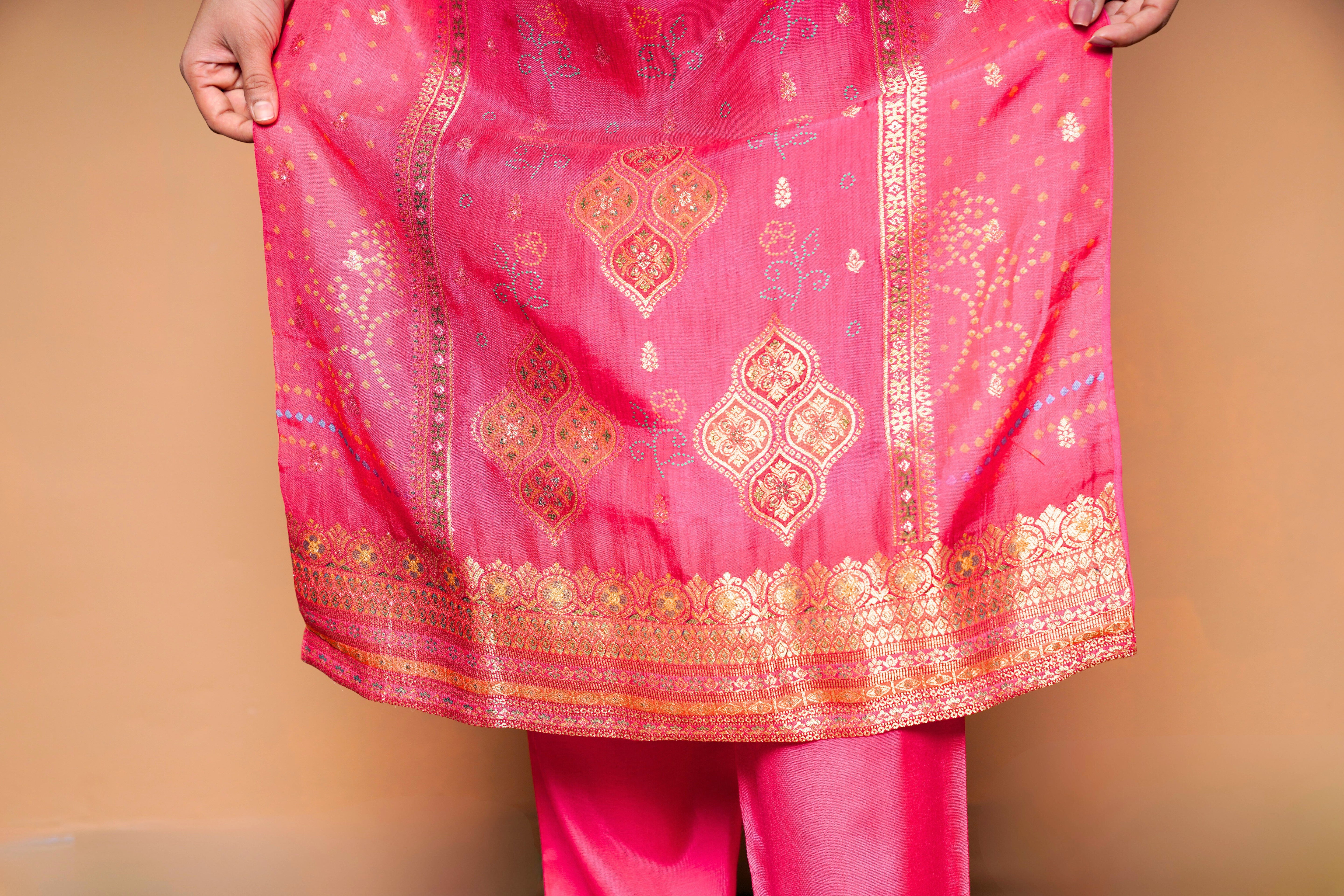 Premium Pure Crepe Pink Silk Suit RAADVI