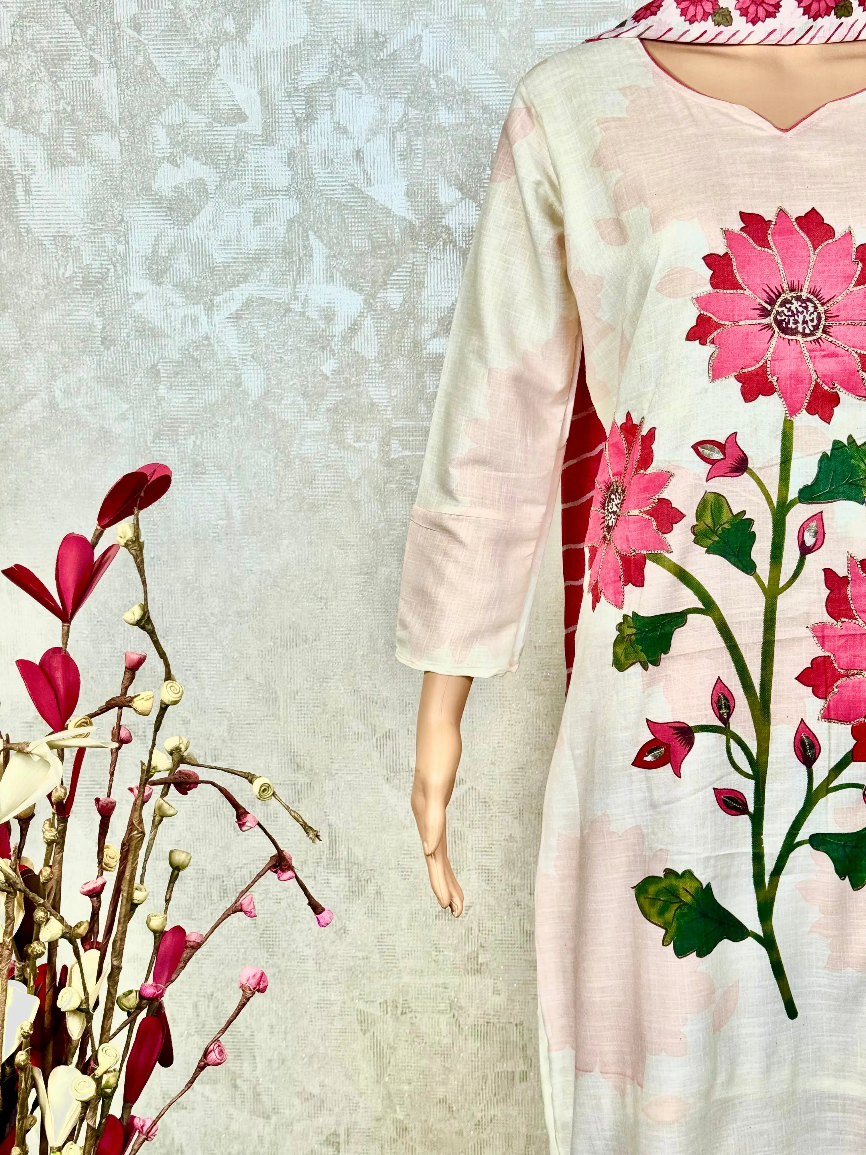 Floral White Cotton Suit RAADVI