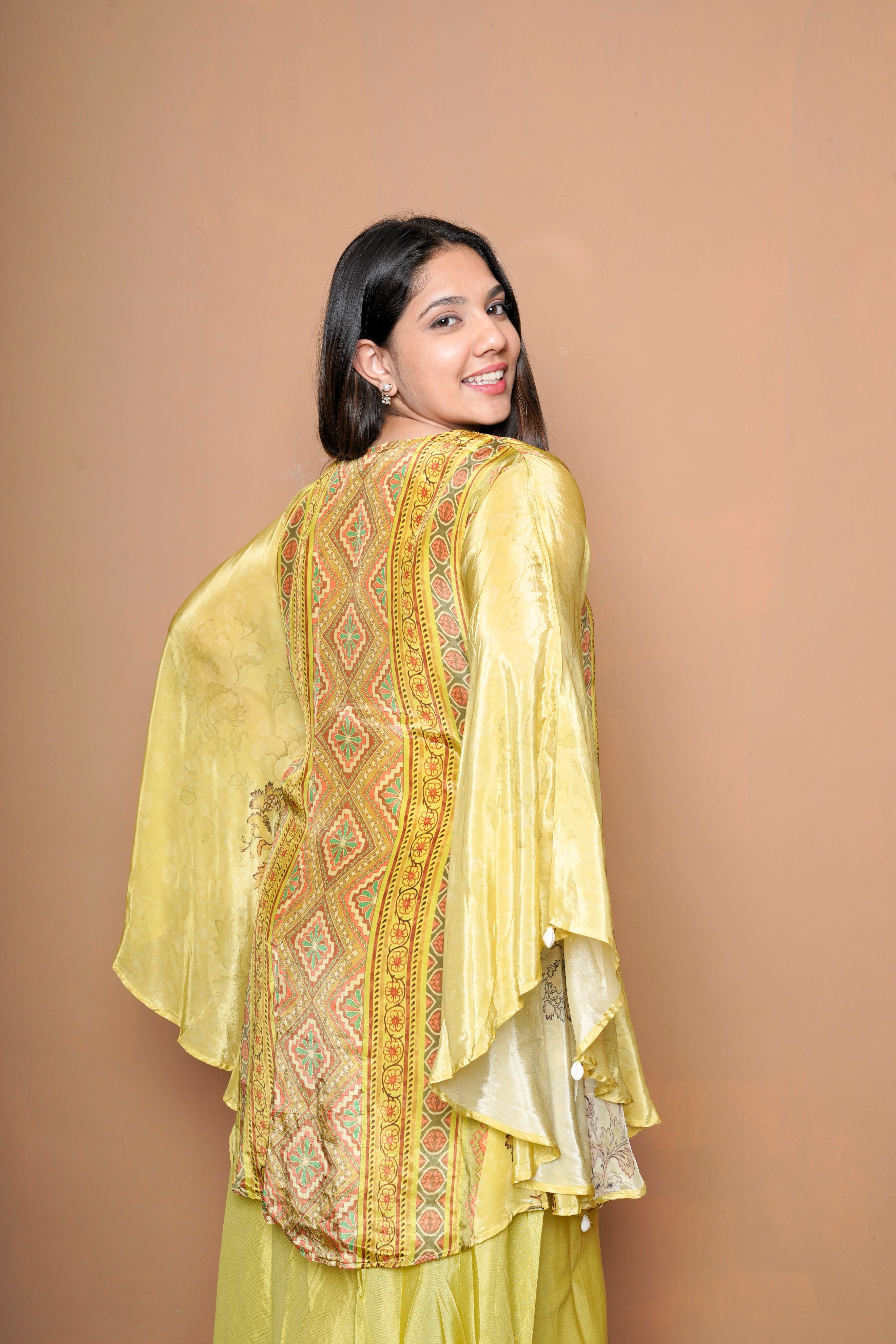 Digital Print Green Pure Crepe Kaftan Palazzo Set RAADVI