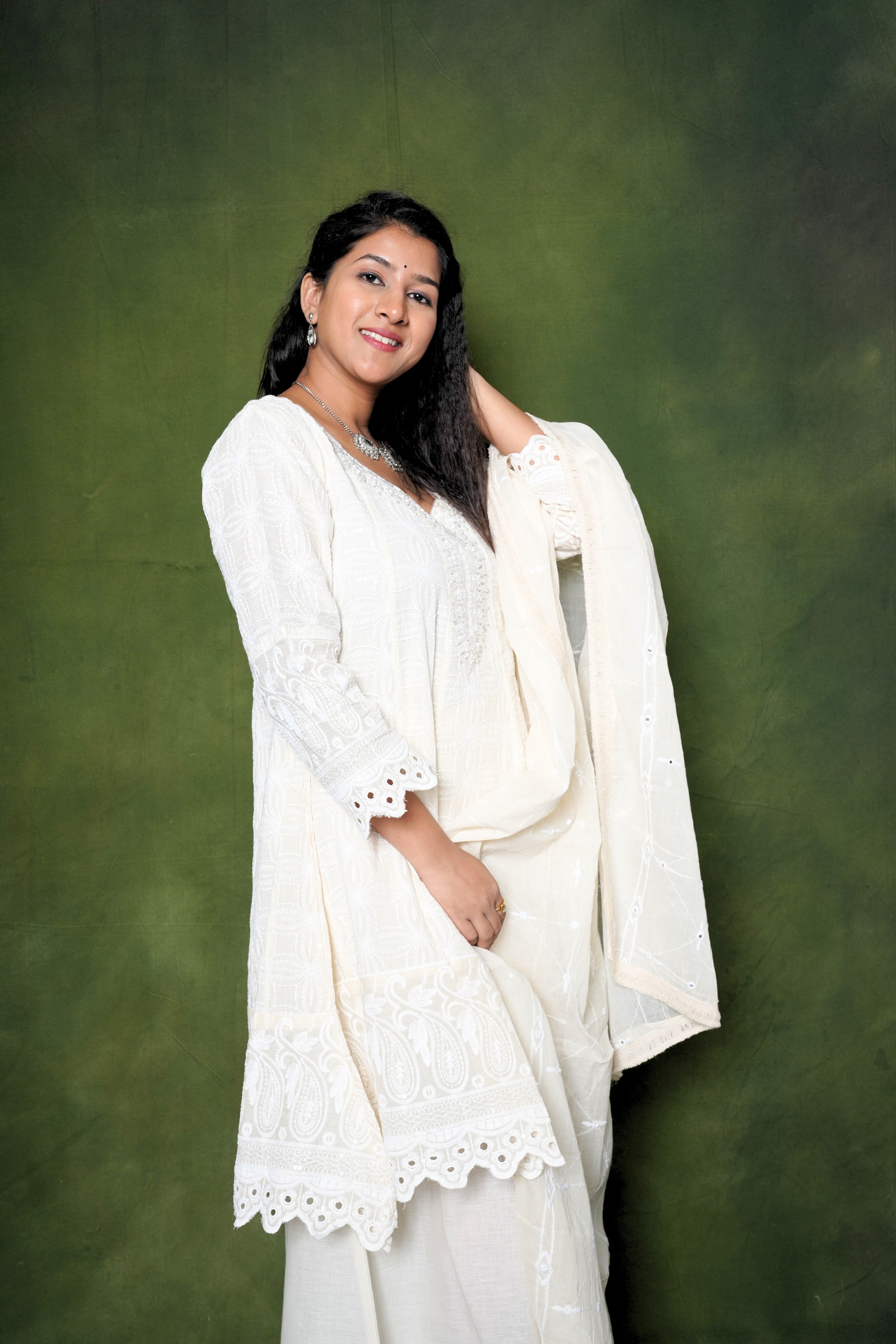 Embellished White Pure Cotton Kurta Palazzo RAADVI
