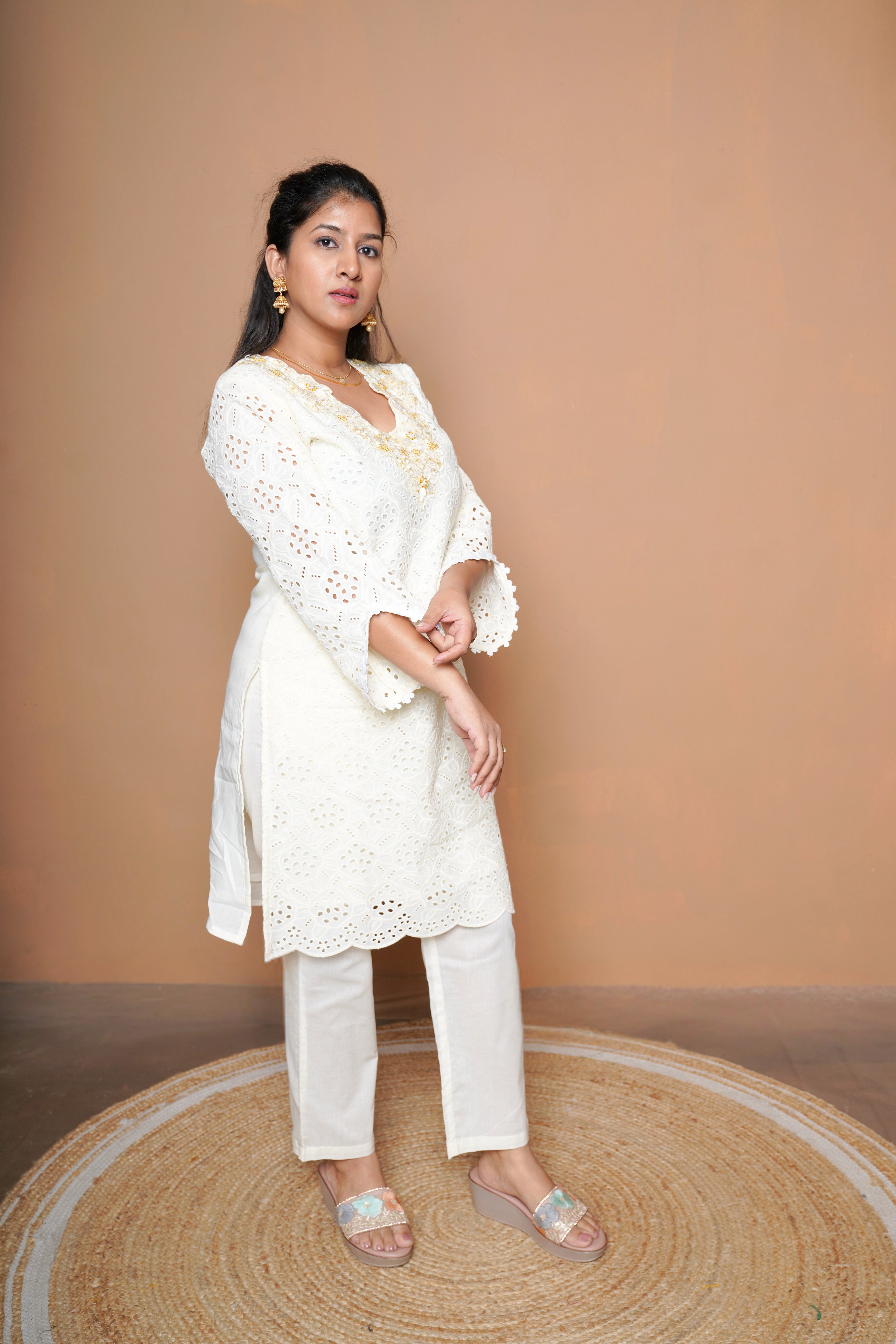 Ivory Schiffli Pure Cotton Co-Ord Set RAADVI