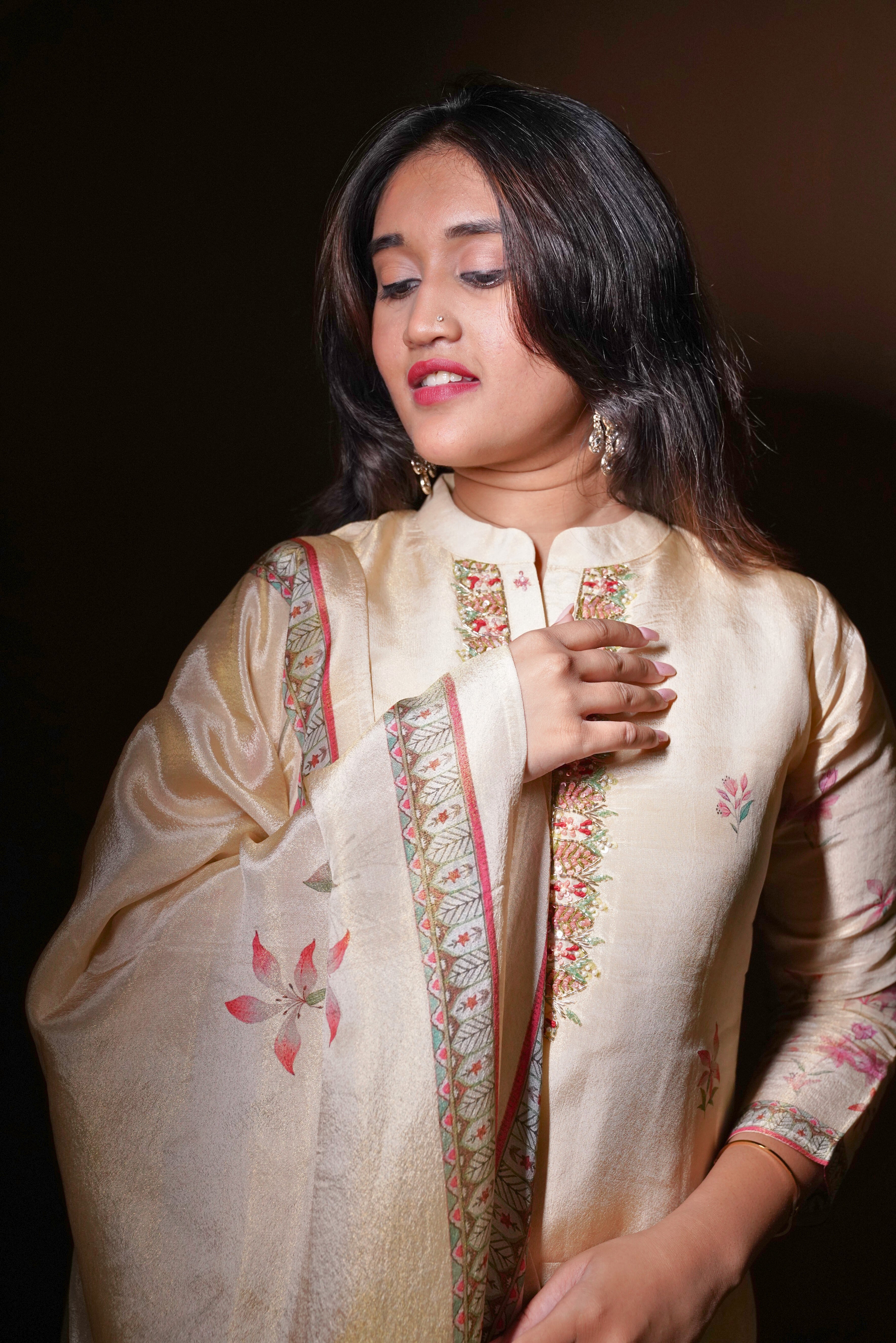 Pure Shimmer Silk Beige Suit RAADVI