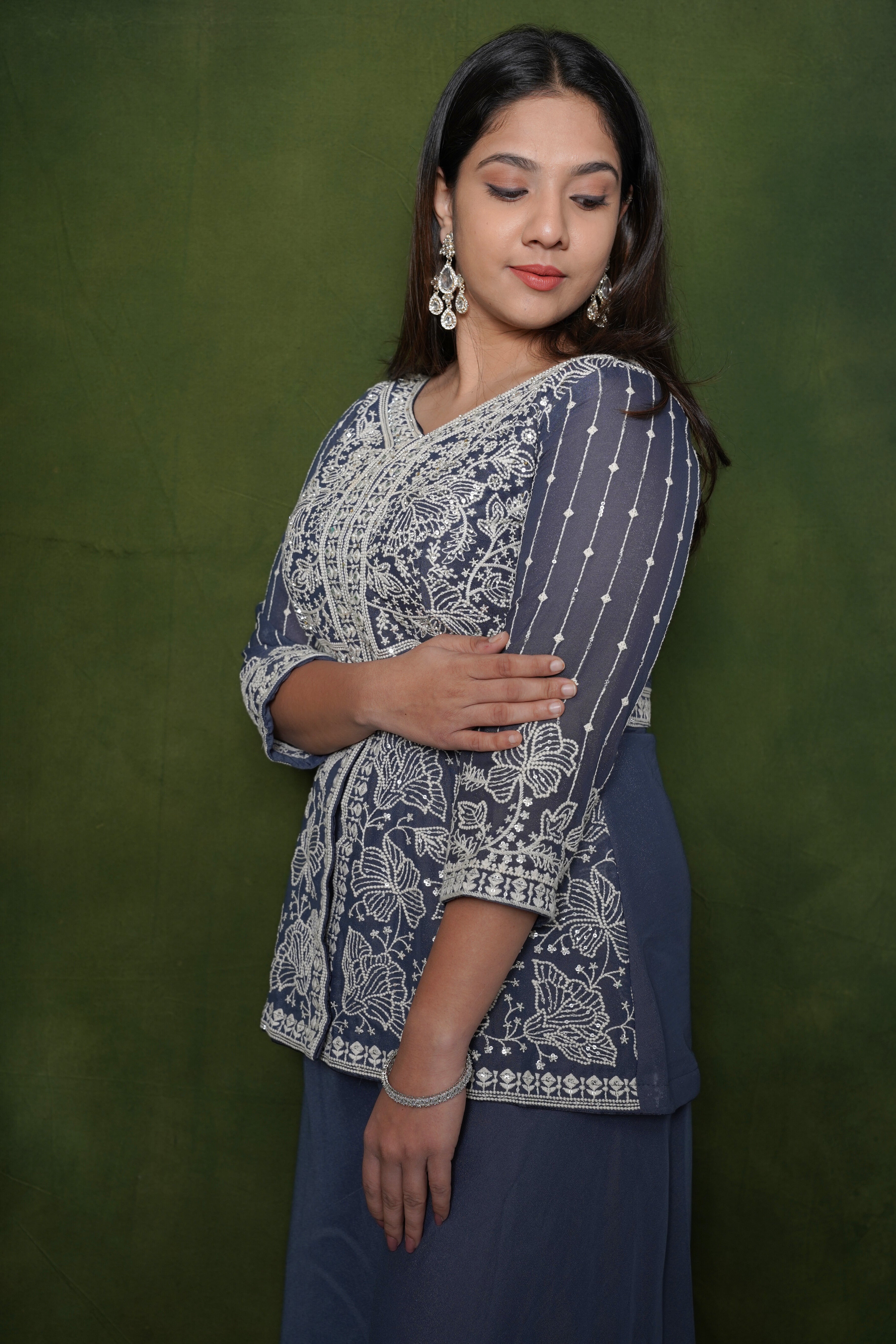 Embroidered Blue Crop Top Palazzo Set RAADVI