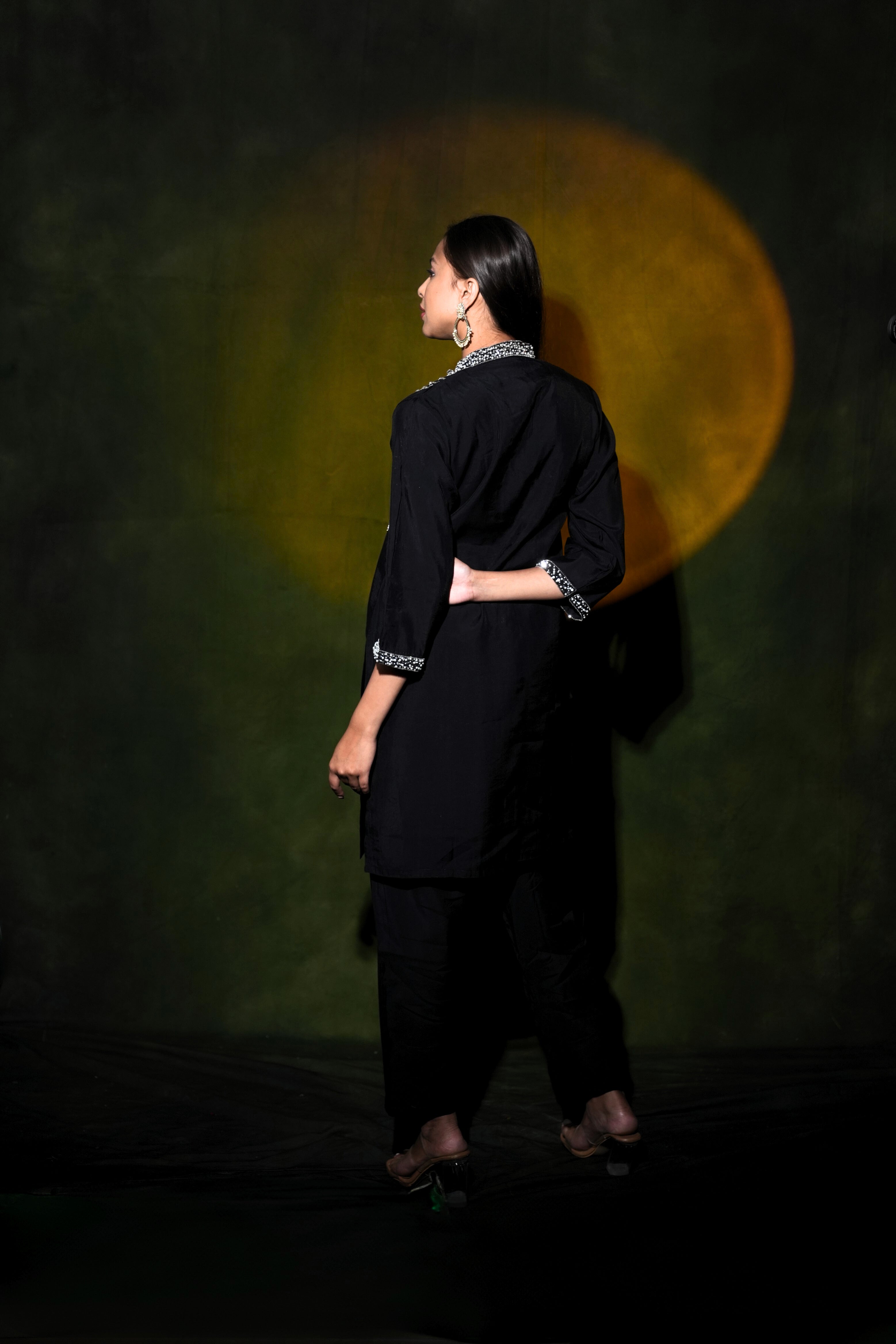 Black Embellished Roman Silk Co-Ord Set RAADVI