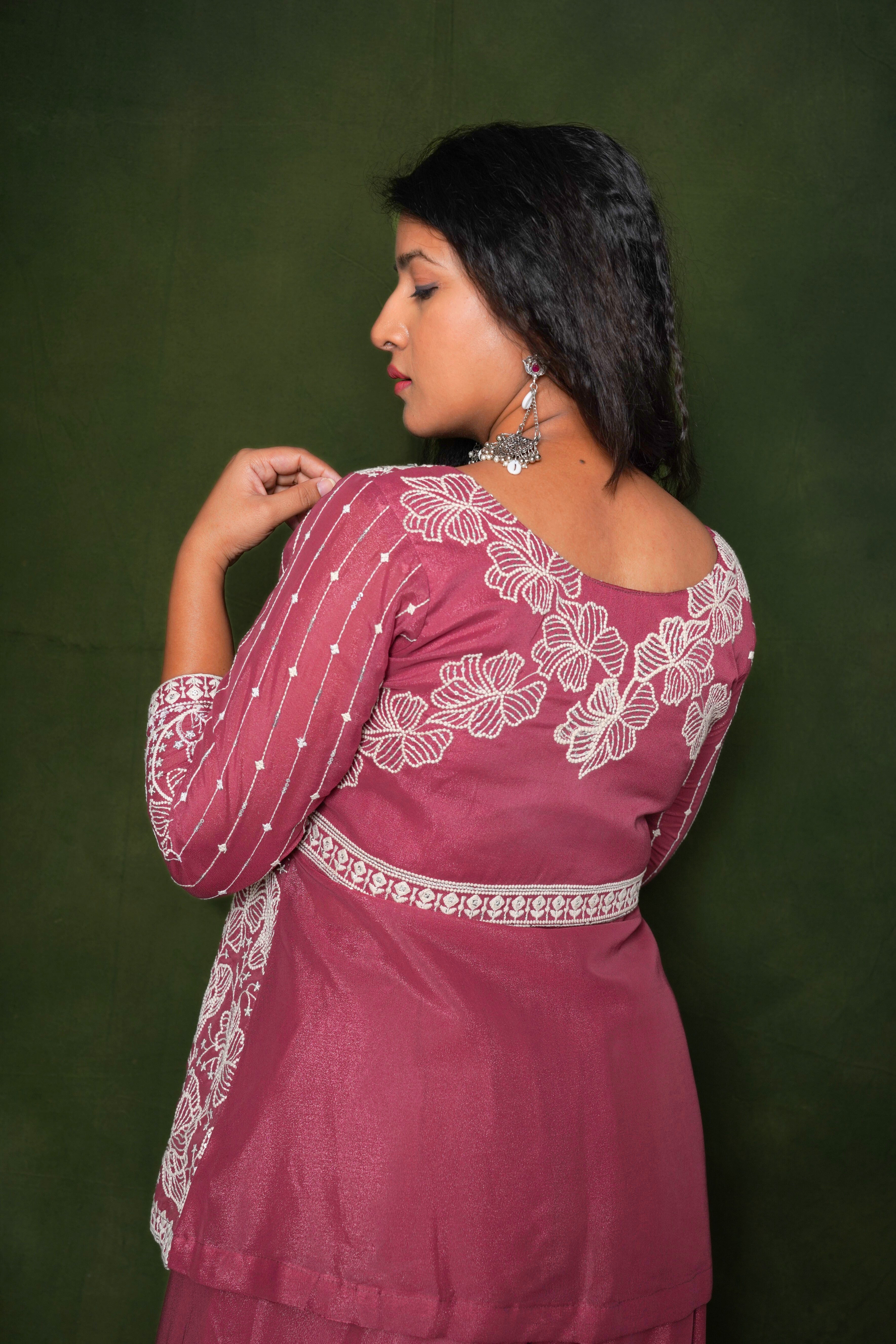 Embroidered Maroon Crop Top Palazzo Set RAADVI