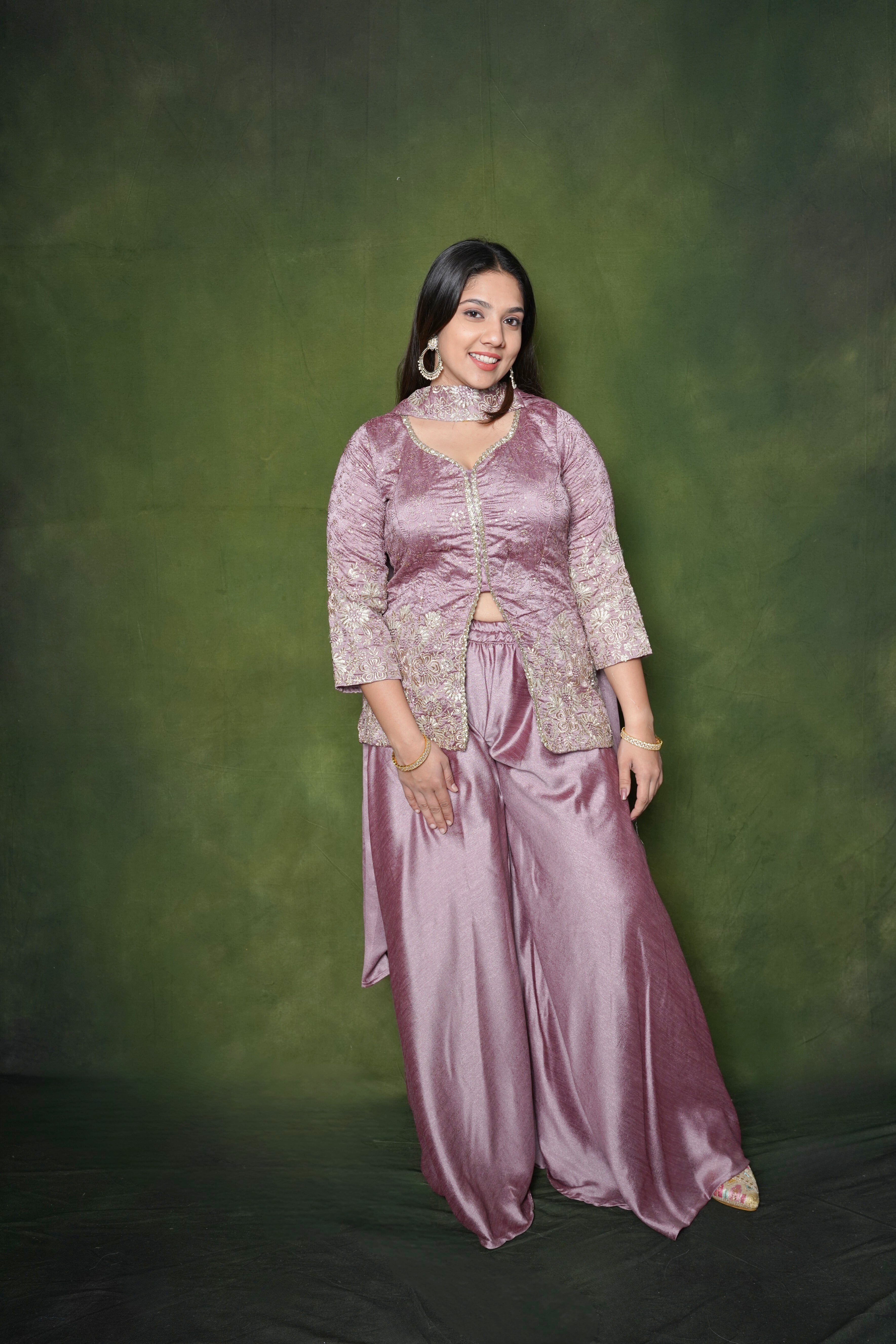 Zardozi Lavender Short Top Palazzo Set RAADVI