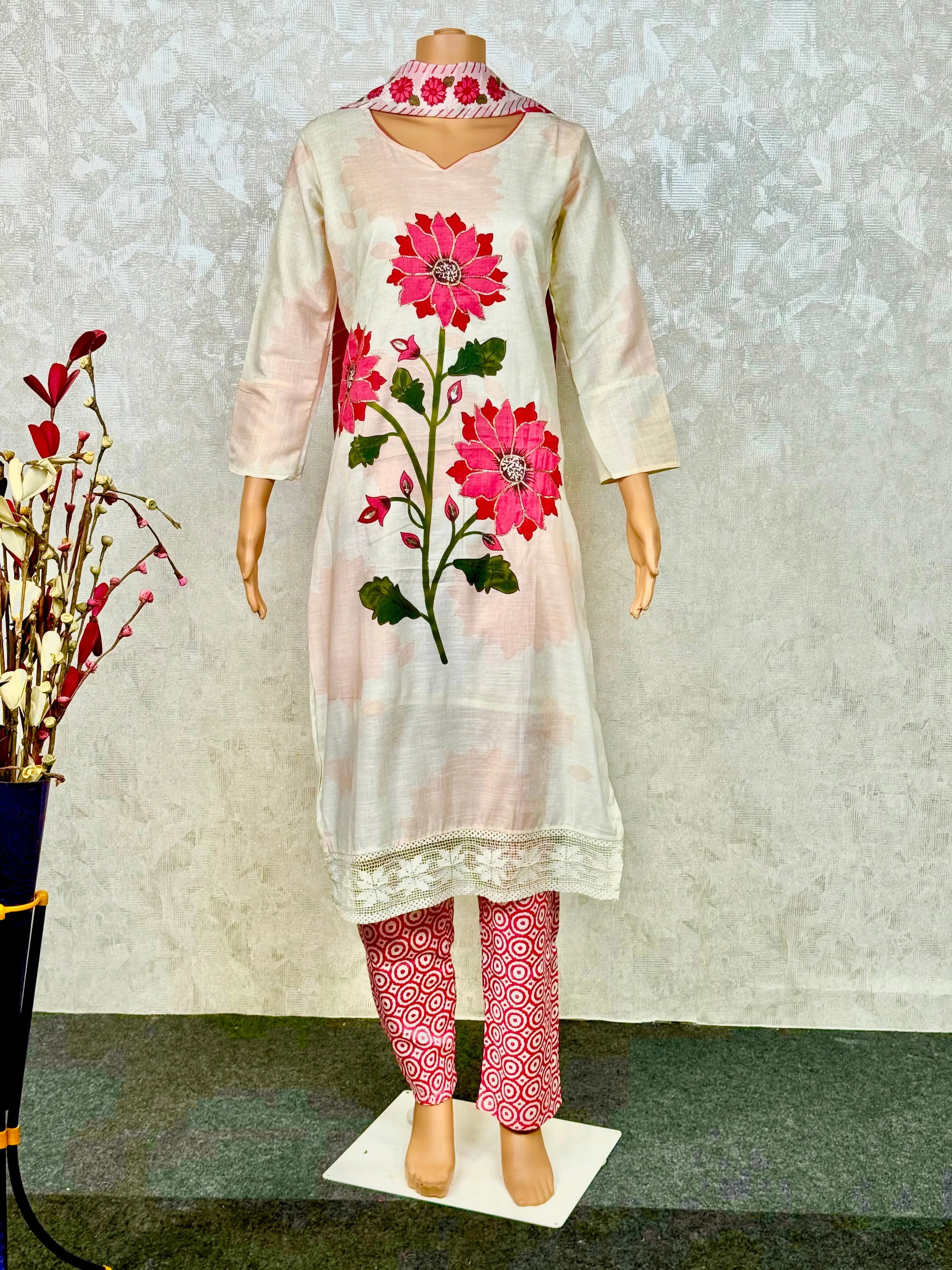 Floral White Cotton Suit RAADVI