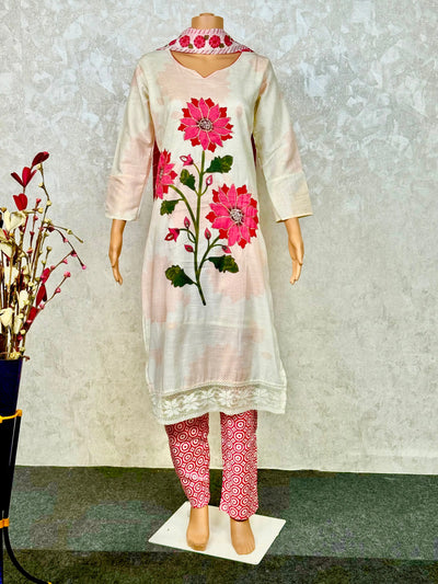 Floral White Cotton Suit
