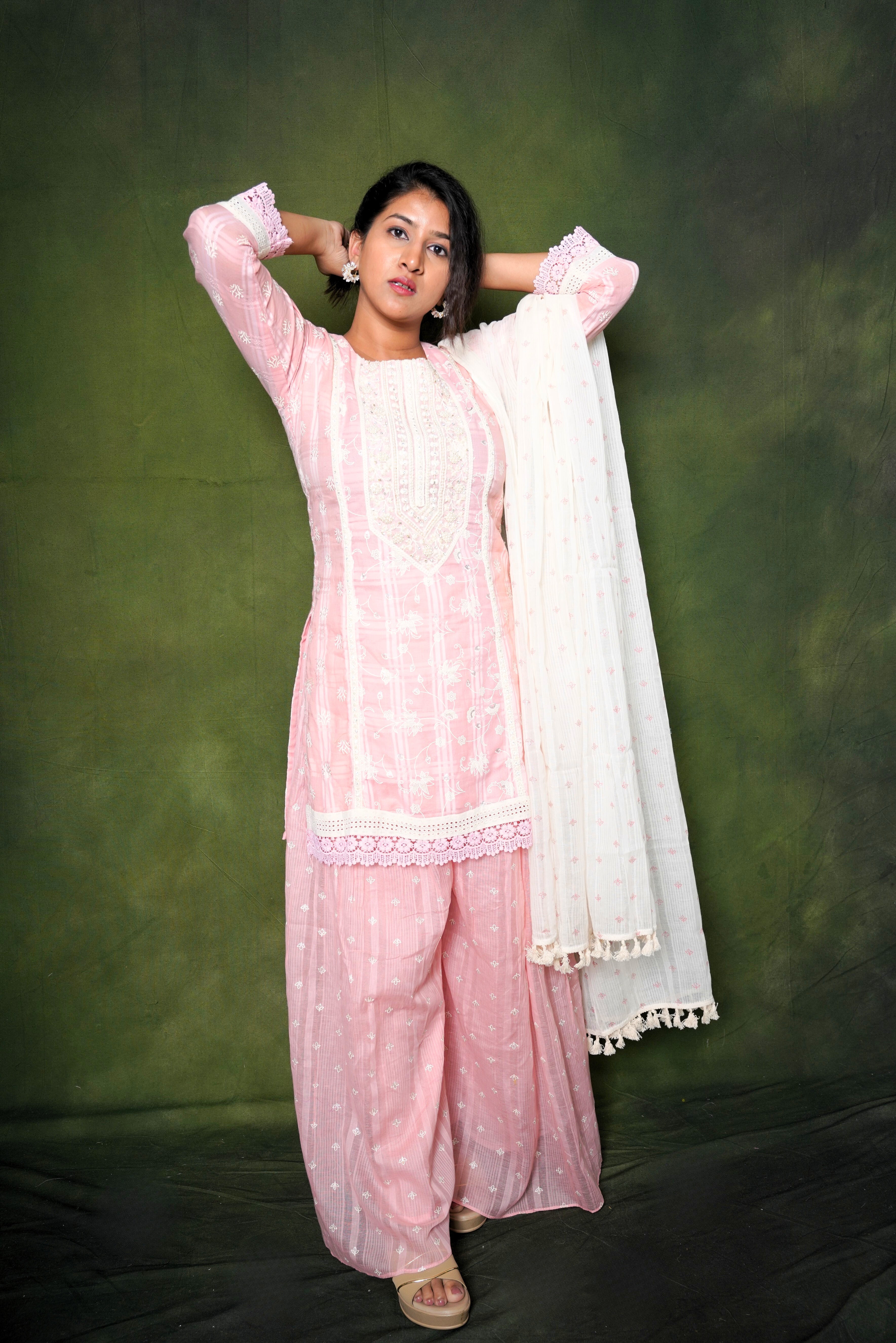 Embellished Pink Kurta Palazzo Set RAADVI
