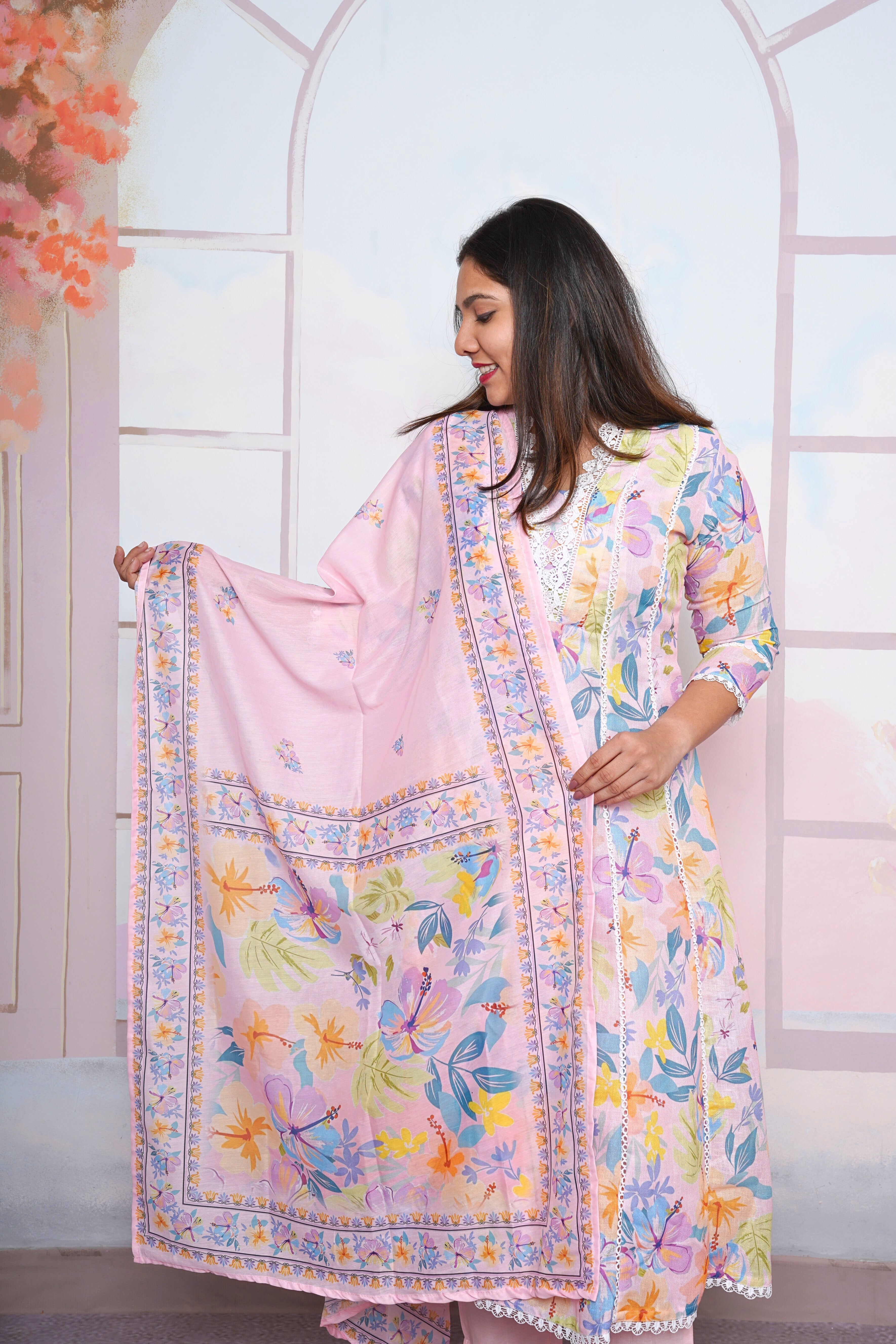 Lacy Pink Pure Mul Cotton Suit Set RAADVI