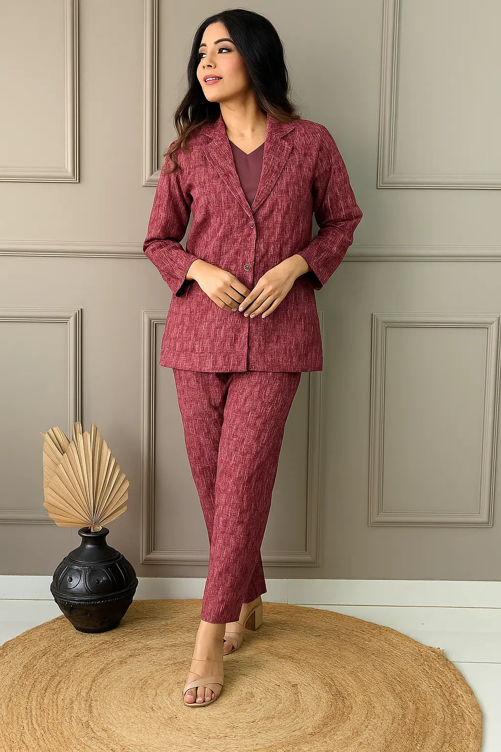 Brick Red 3 Piece Cotton Co-Ord Set RAADVI