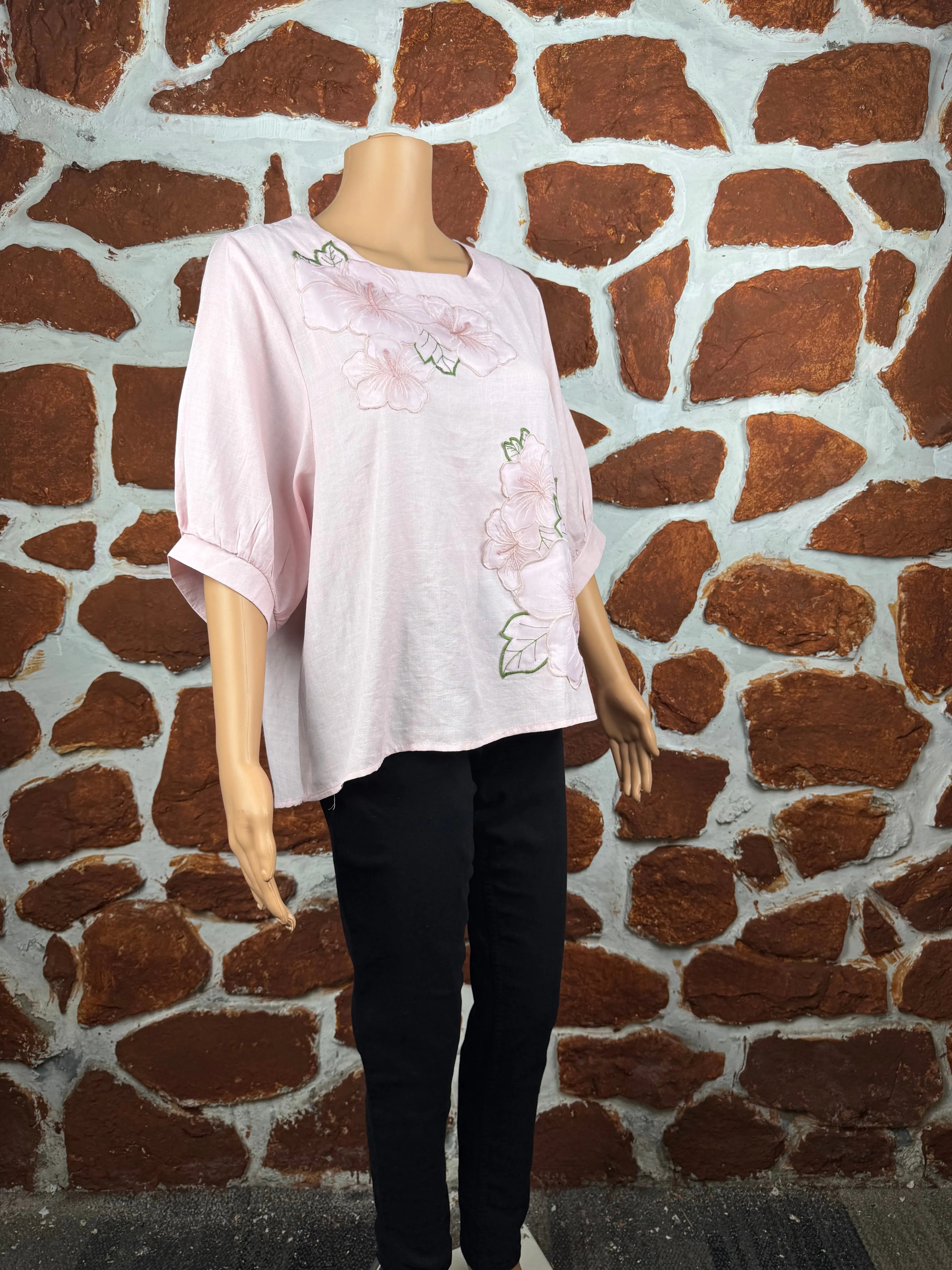 Baby Pink Muslin Top - Applique Work RAADVI