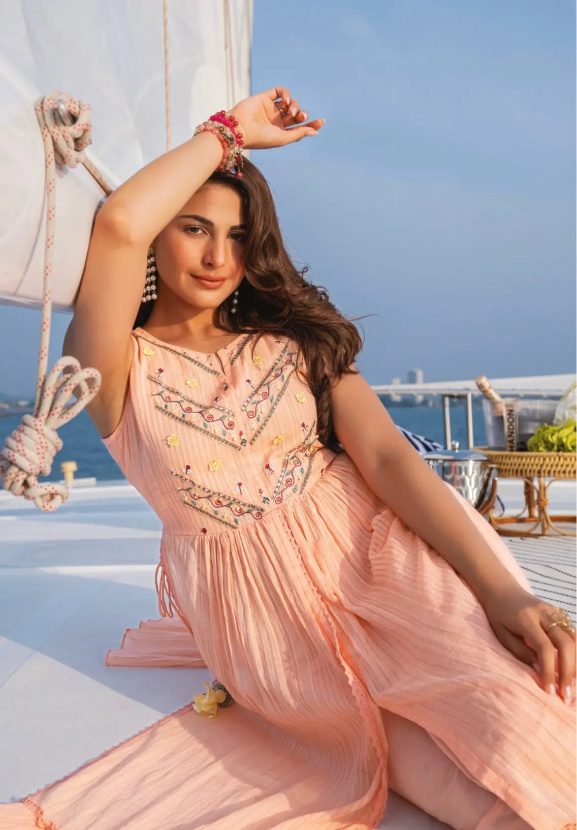 Peach High Slit Mul Cotton Kurta Set RAADVI